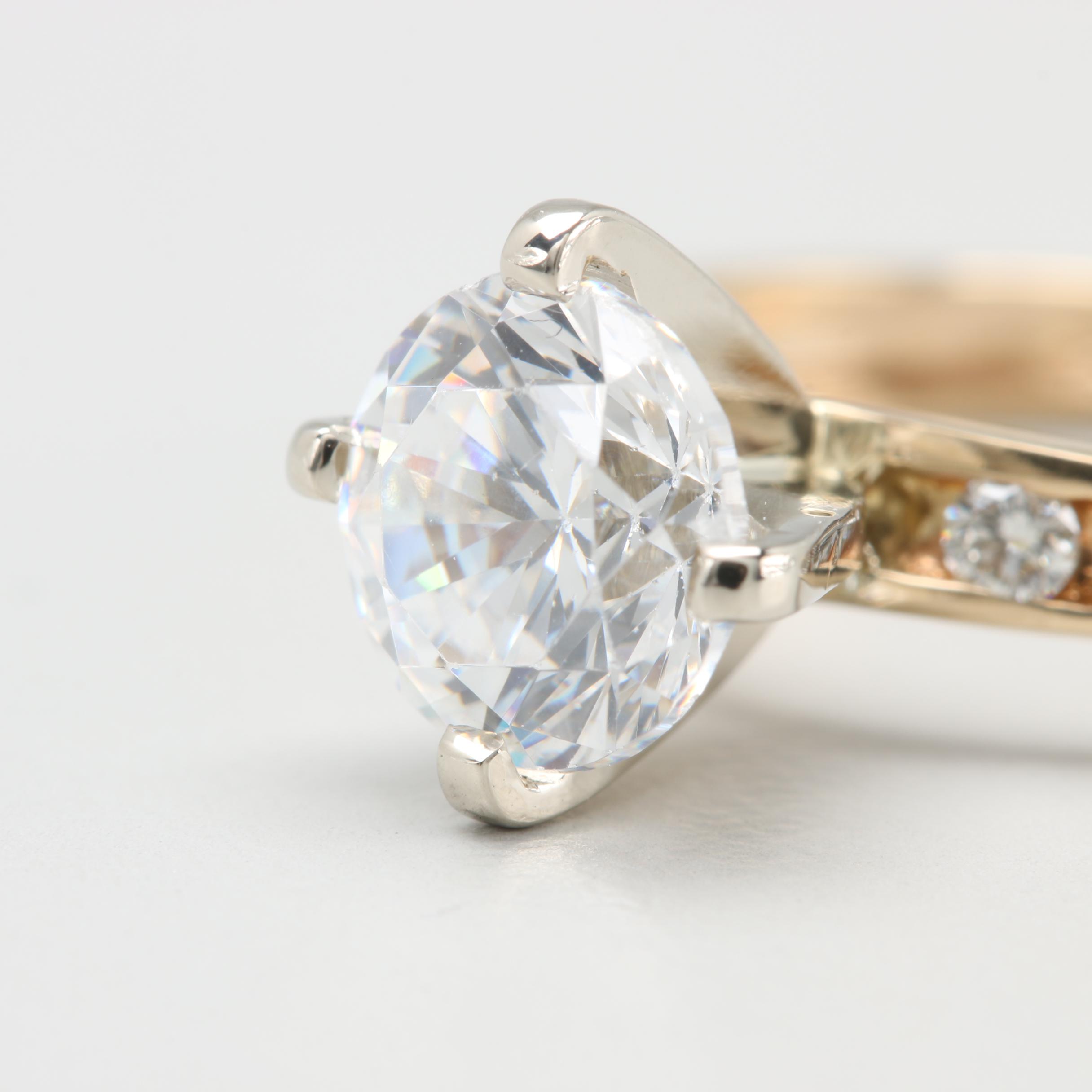 14K White Gold Diamond Semi Mount-Ring With Cubic Zirconia Center Stone