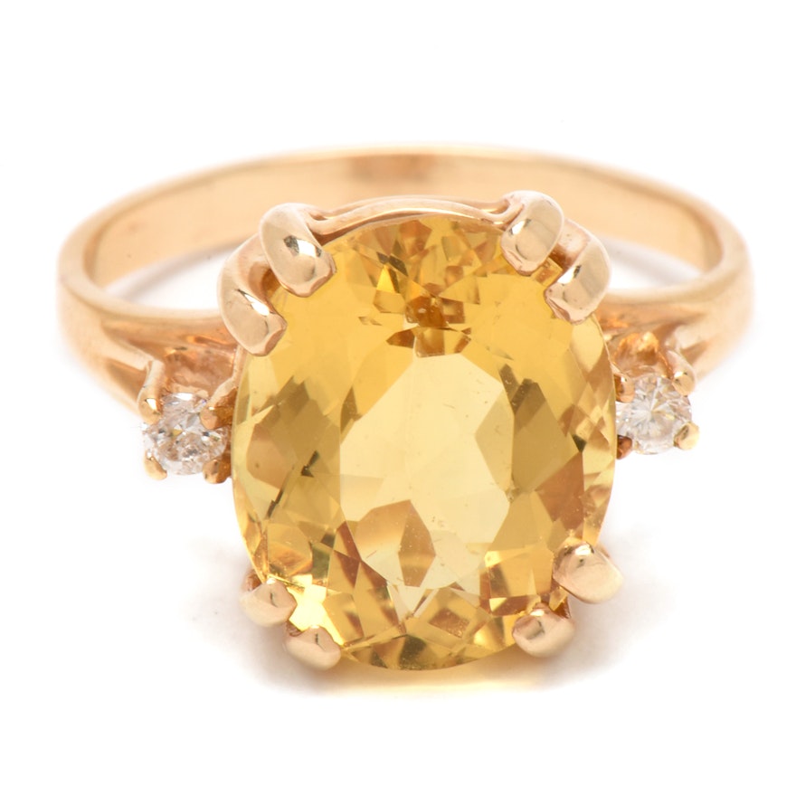 14K Yellow Gold 5.20 CT Heliodor and Diamond Cocktail Ring