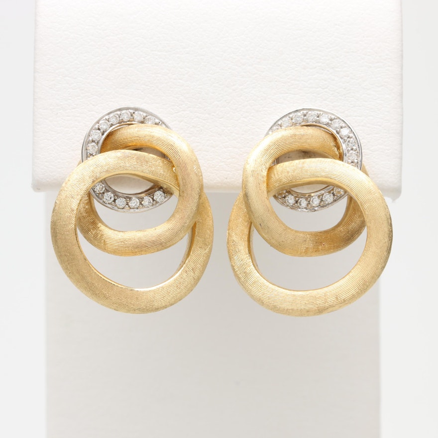 Marco Bicego Italian Made 18K Yellow and White Gold Diamond Earrings