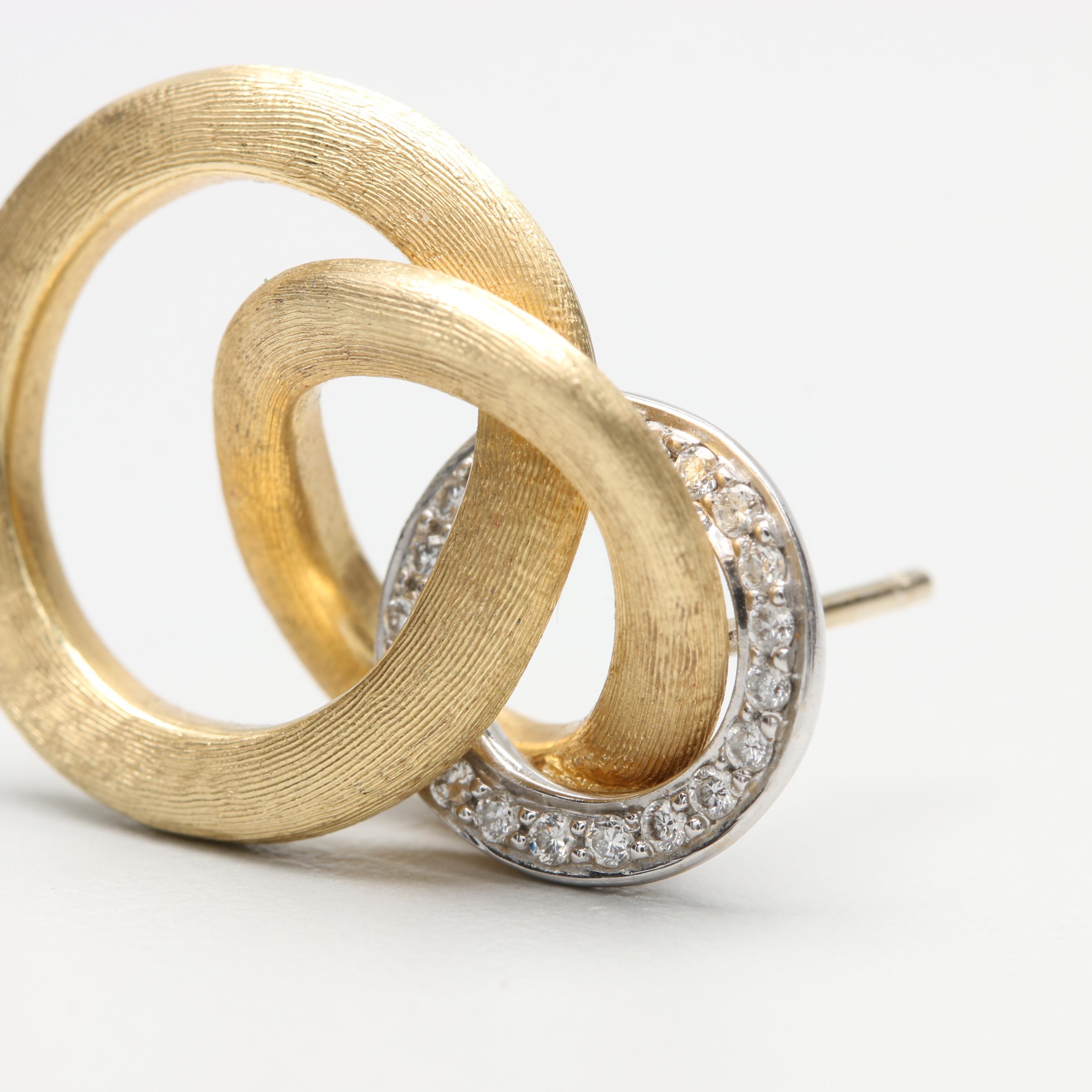 Marco Bicego Italian Made 18K Yellow and White Gold Diamond Earrings