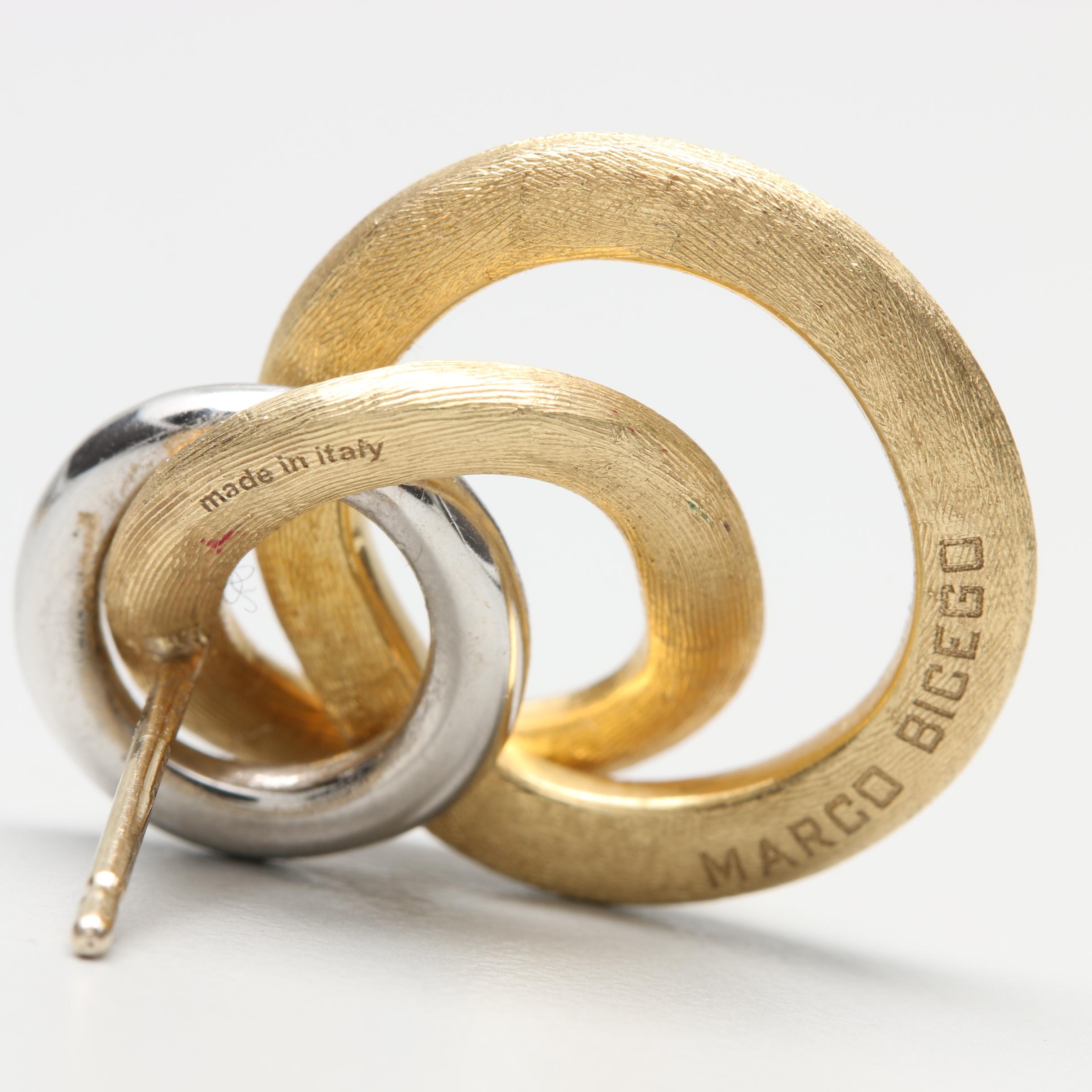 Marco Bicego Italian Made 18K Yellow and White Gold Diamond Earrings