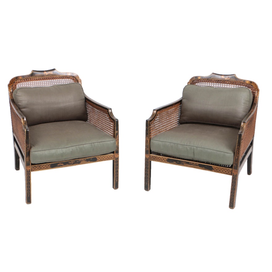 Pair of Early 20th Century Chinoiserie Caned Arm Chairs