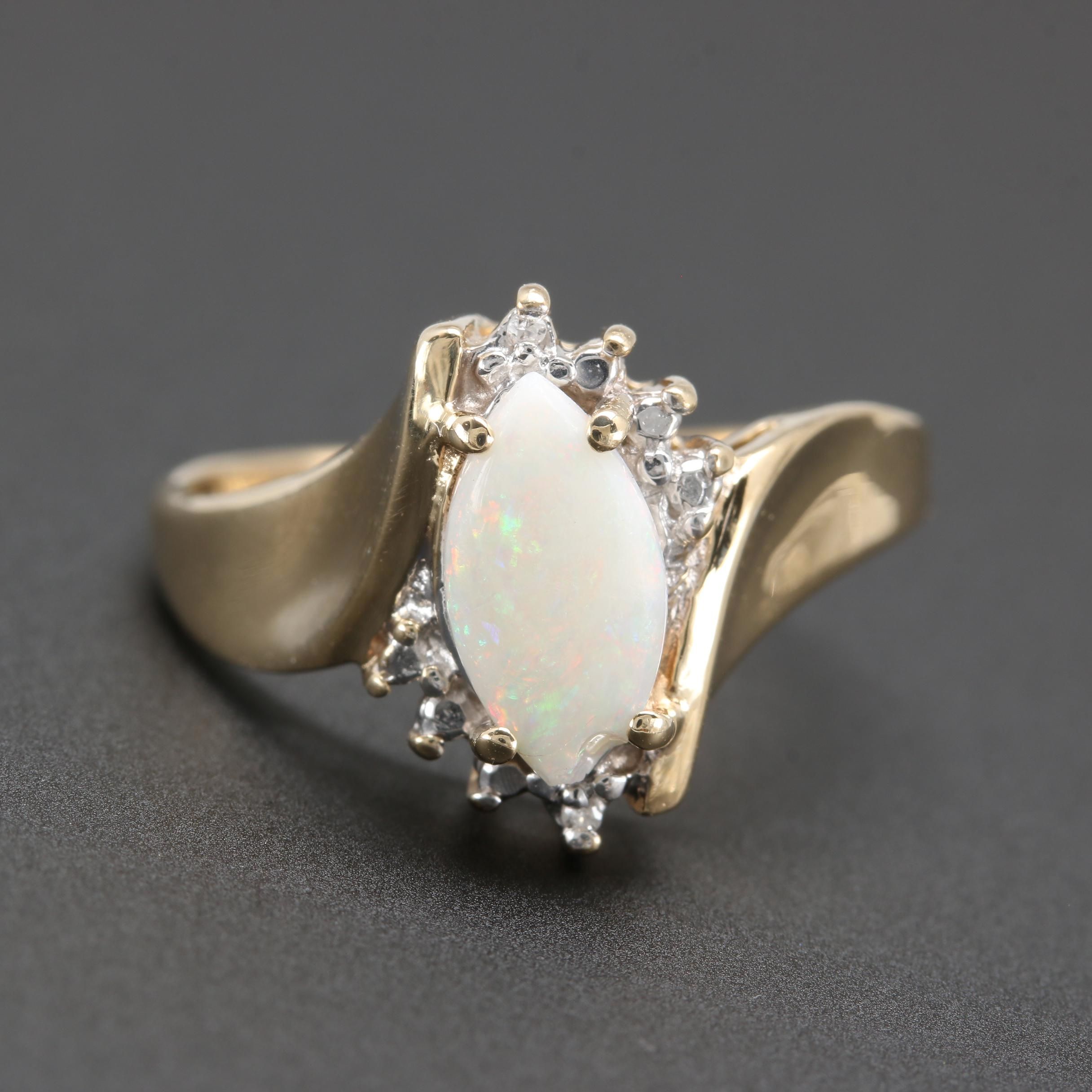 10K Yellow Gold Opal and Diamond Ring