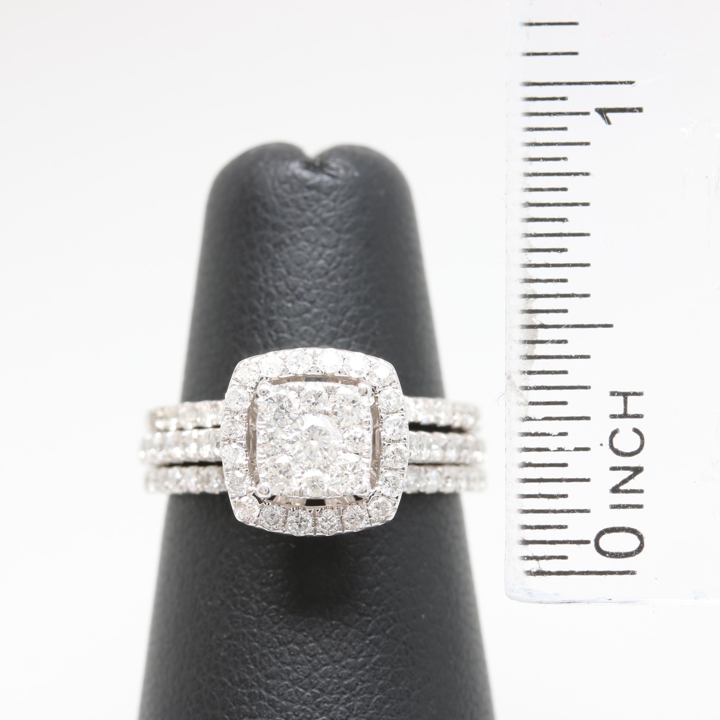 10K White Gold 0.96 CTW Diamond Wedding Ring Set