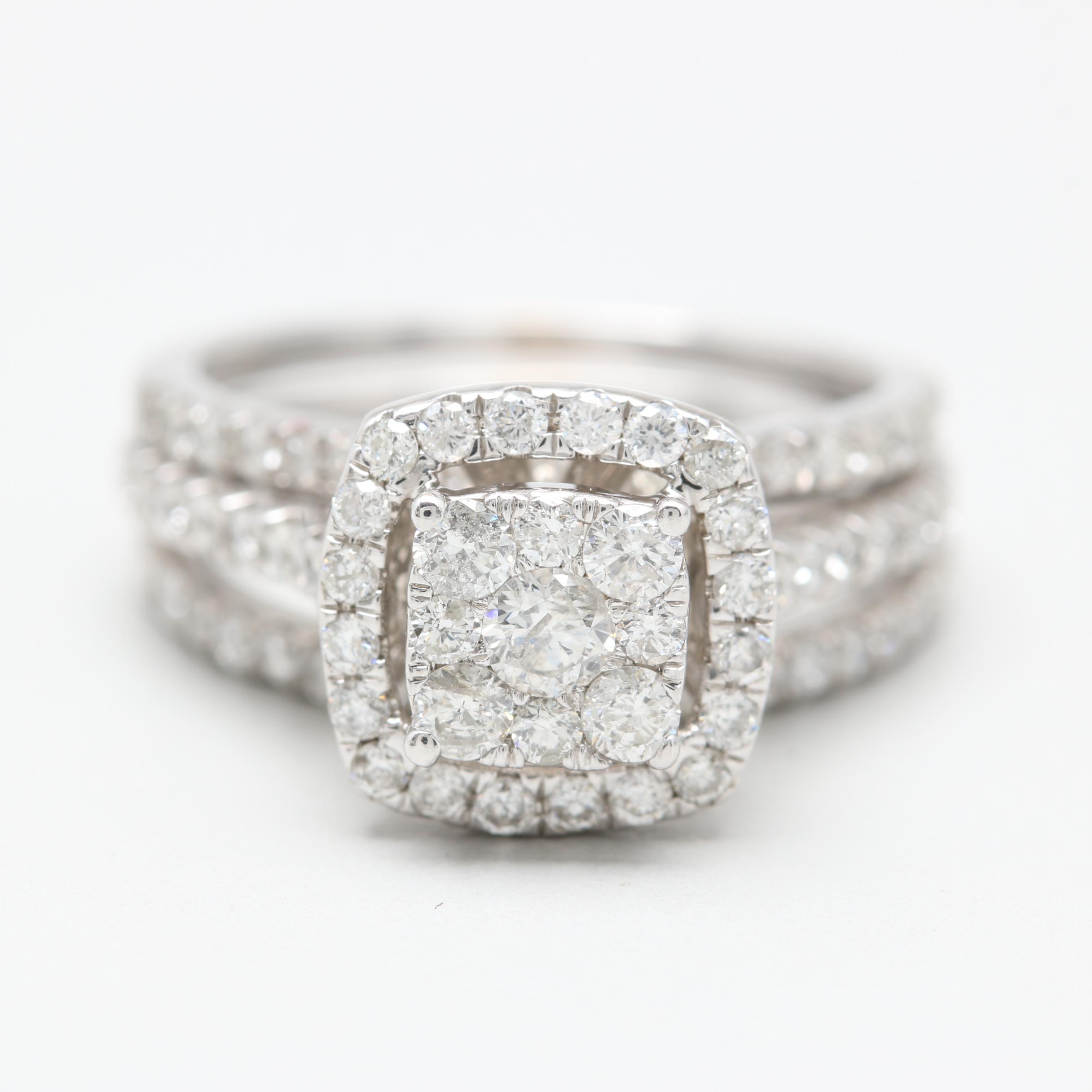 10K White Gold 0.96 CTW Diamond Wedding Ring Set