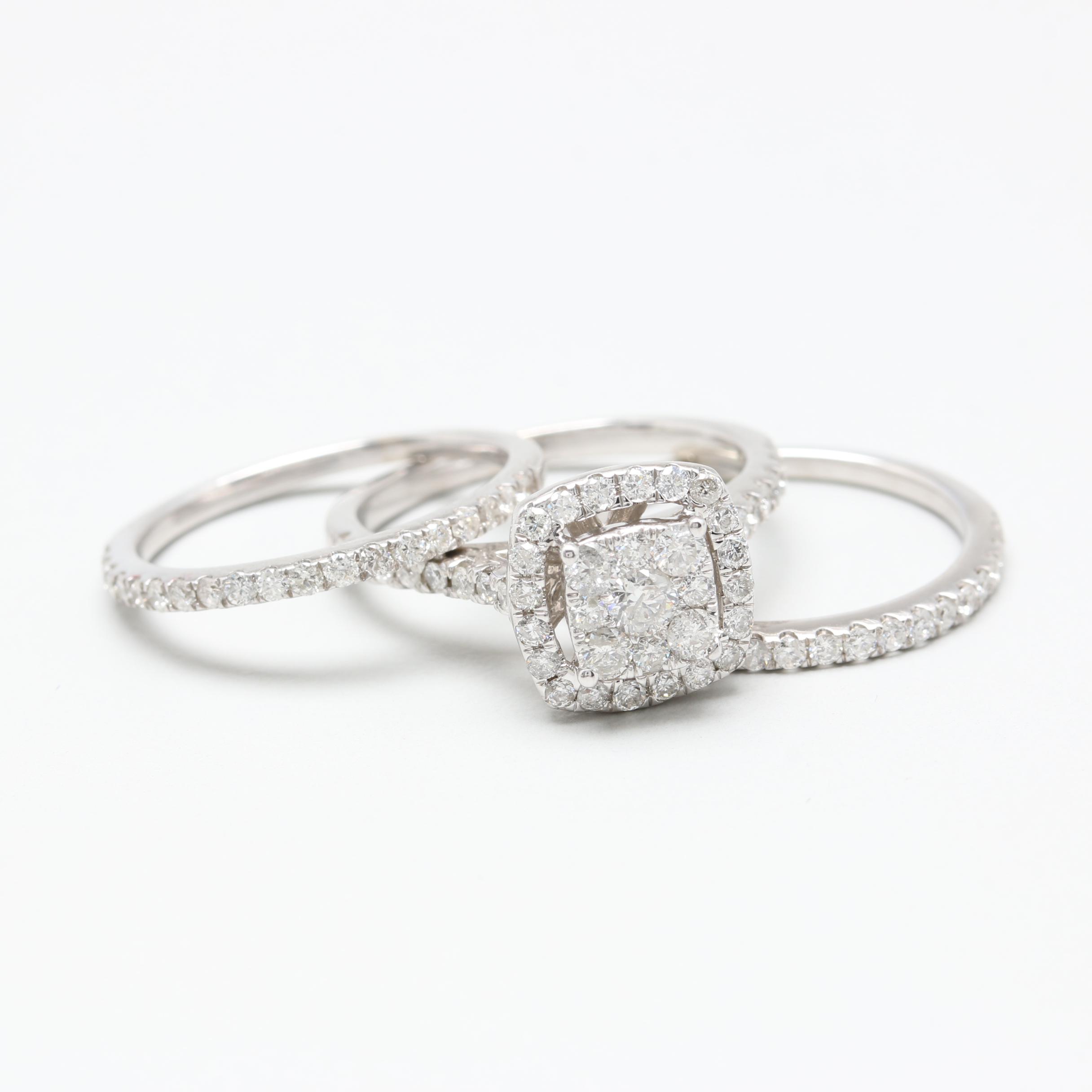 10K White Gold 0.96 CTW Diamond Wedding Ring Set