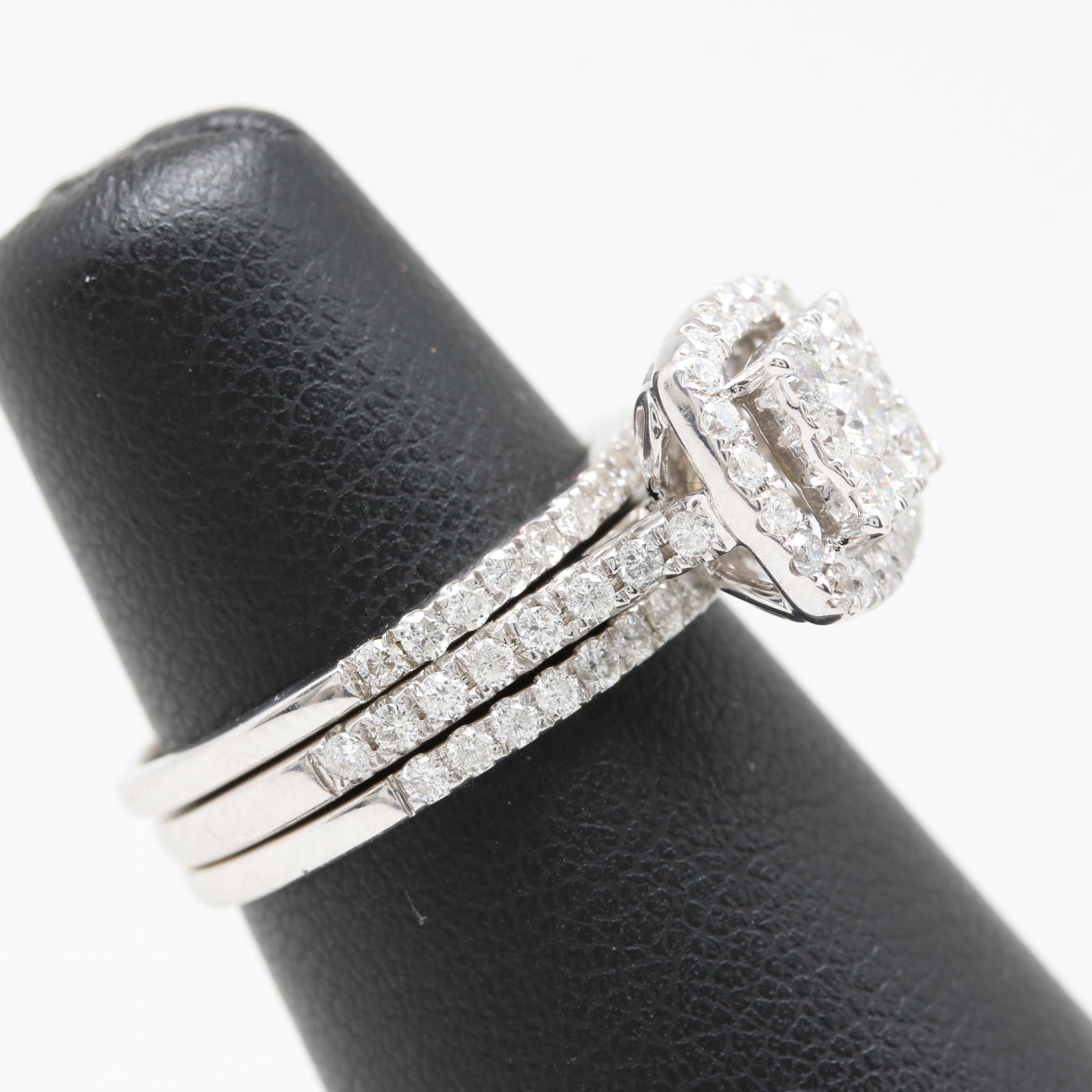10K White Gold 0.96 CTW Diamond Wedding Ring Set