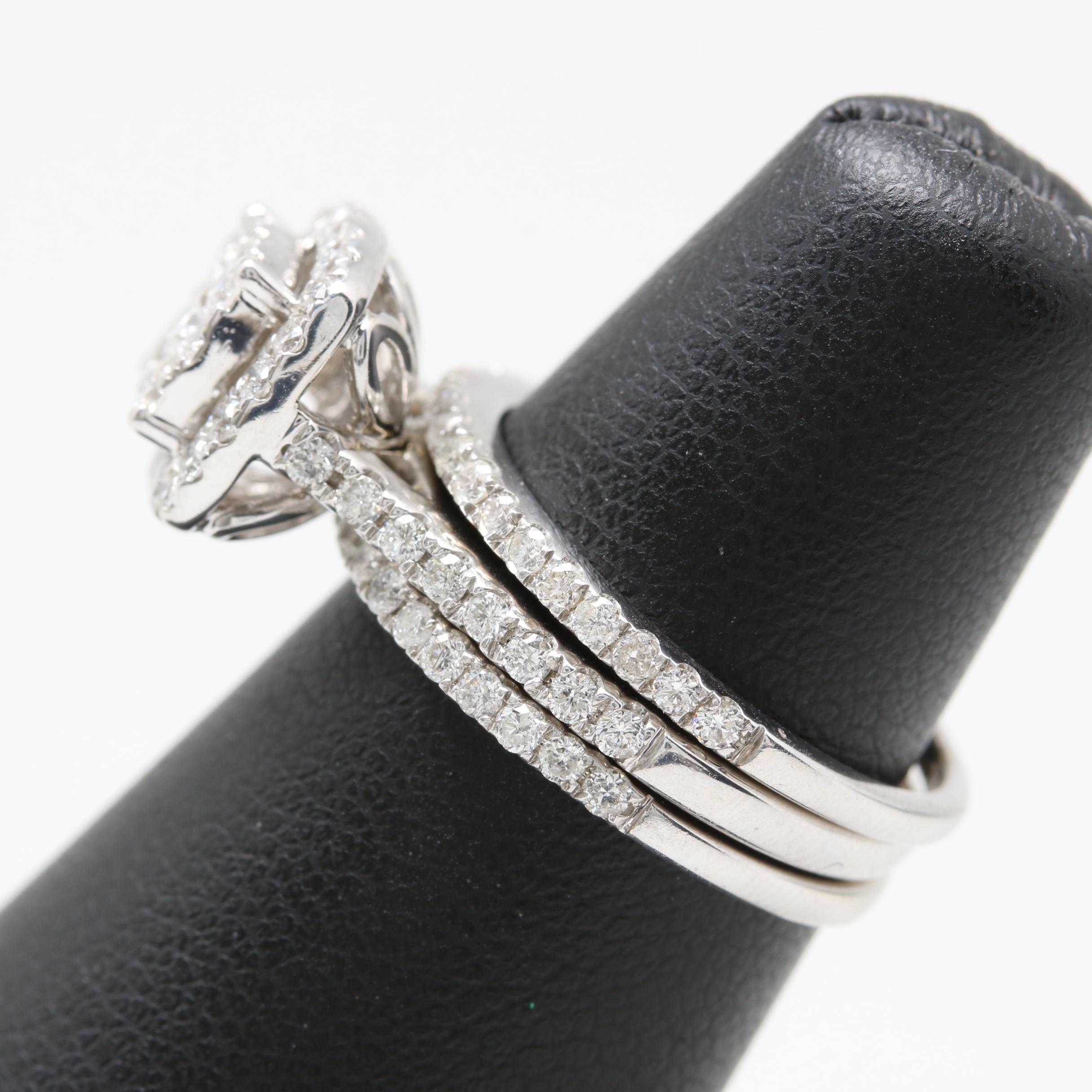 10K White Gold 0.96 CTW Diamond Wedding Ring Set