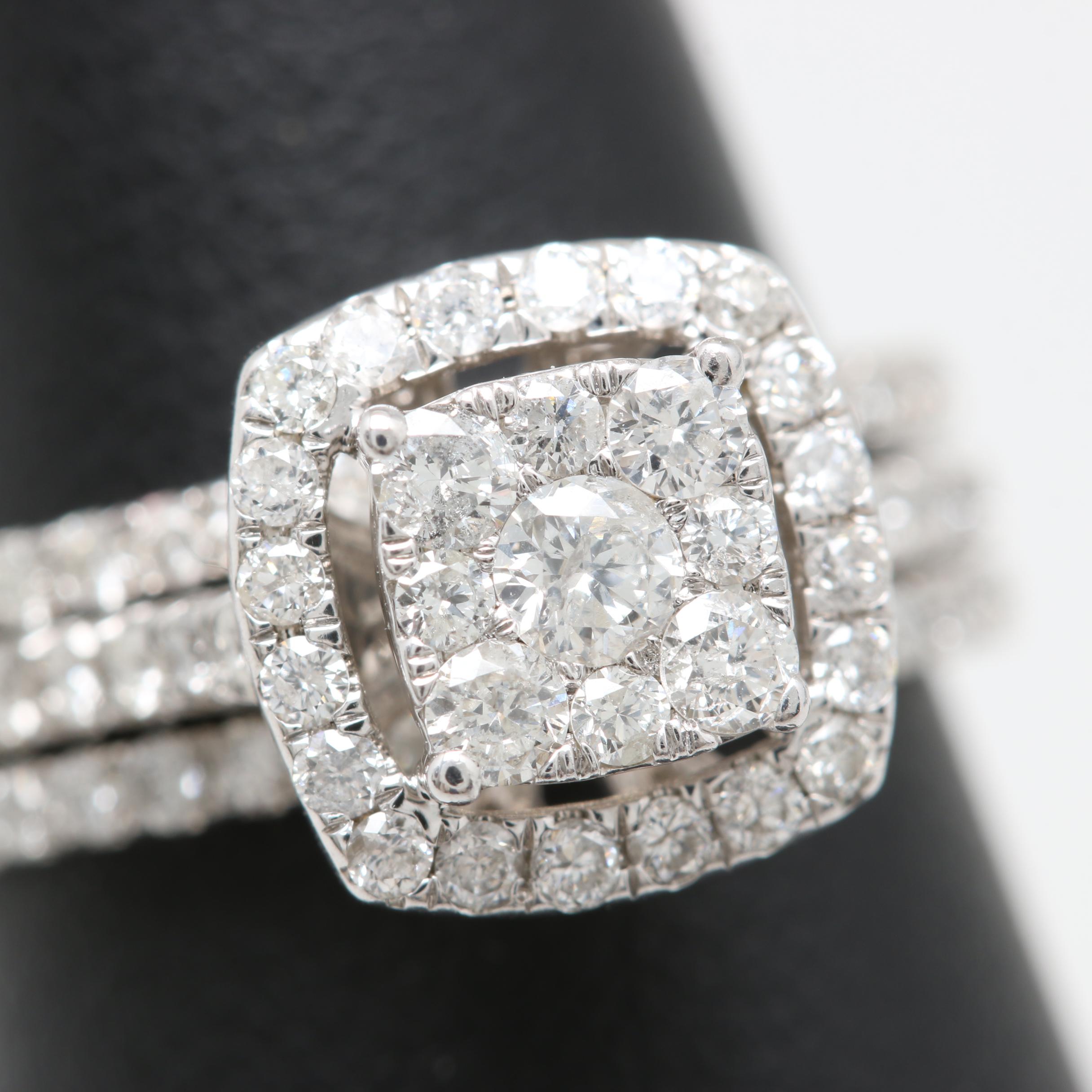 10K White Gold 0.96 CTW Diamond Wedding Ring Set