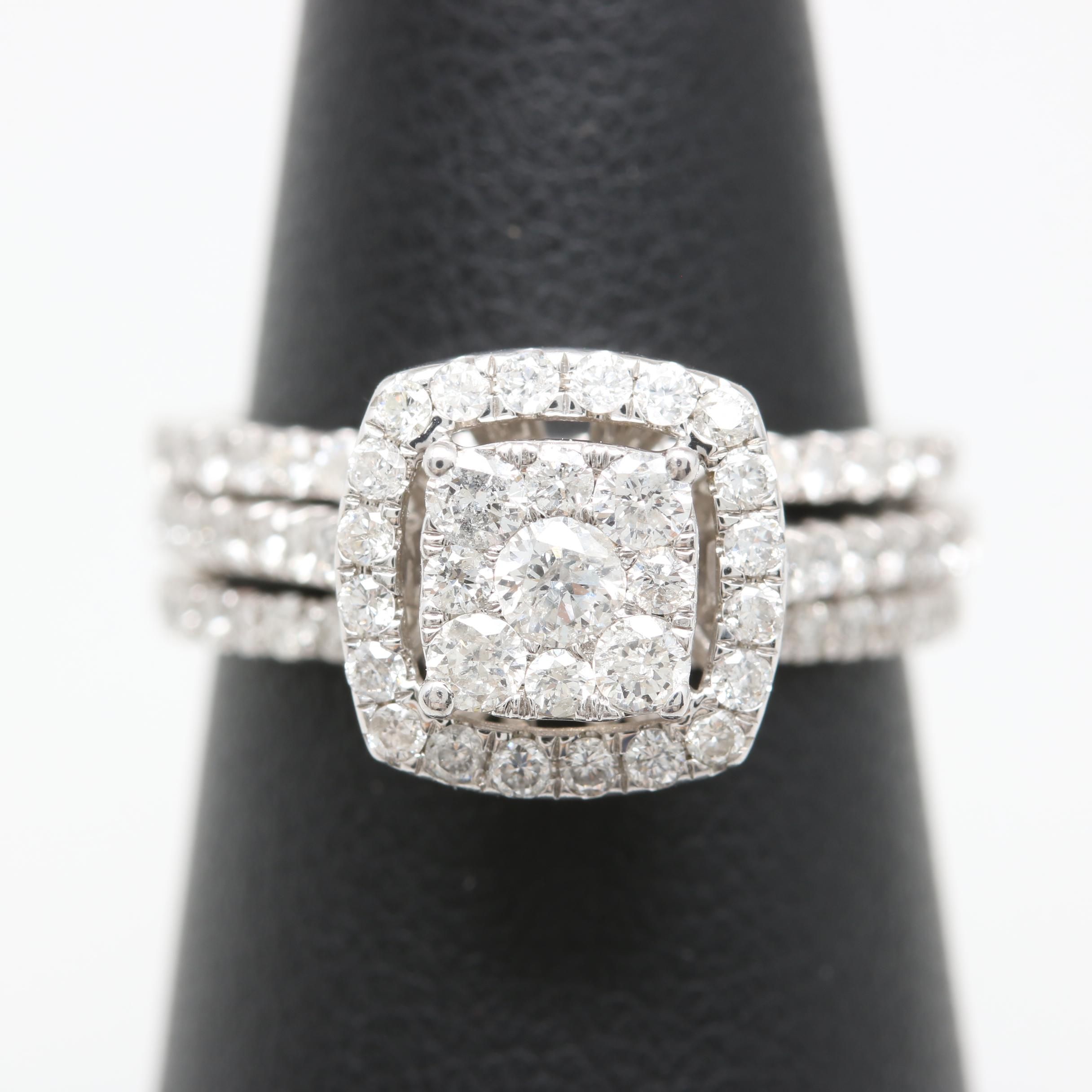 10K White Gold 0.96 CTW Diamond Wedding Ring Set