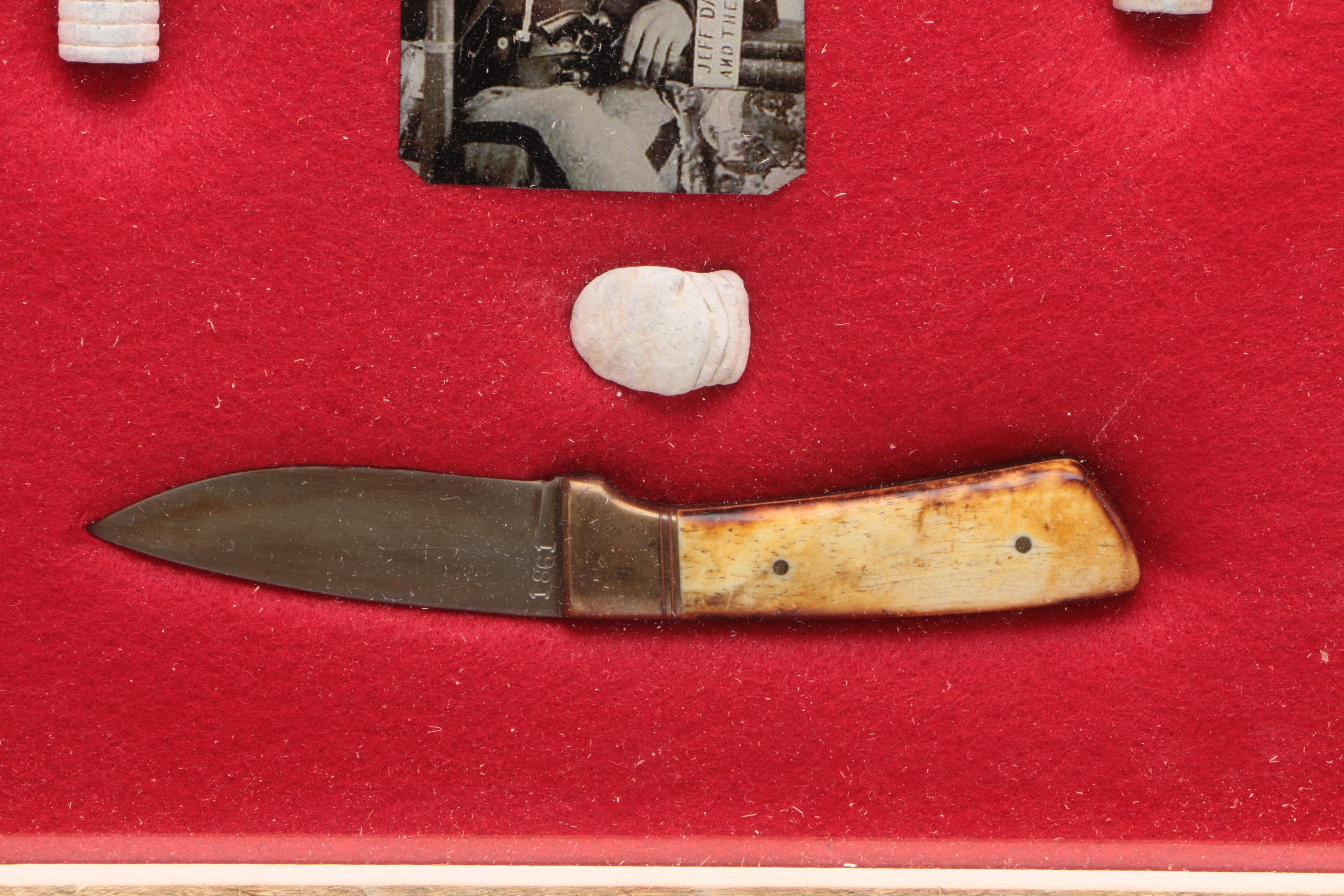 Shadowbox including Replica Civil War Soldier Tintypes with Knife and Bullets