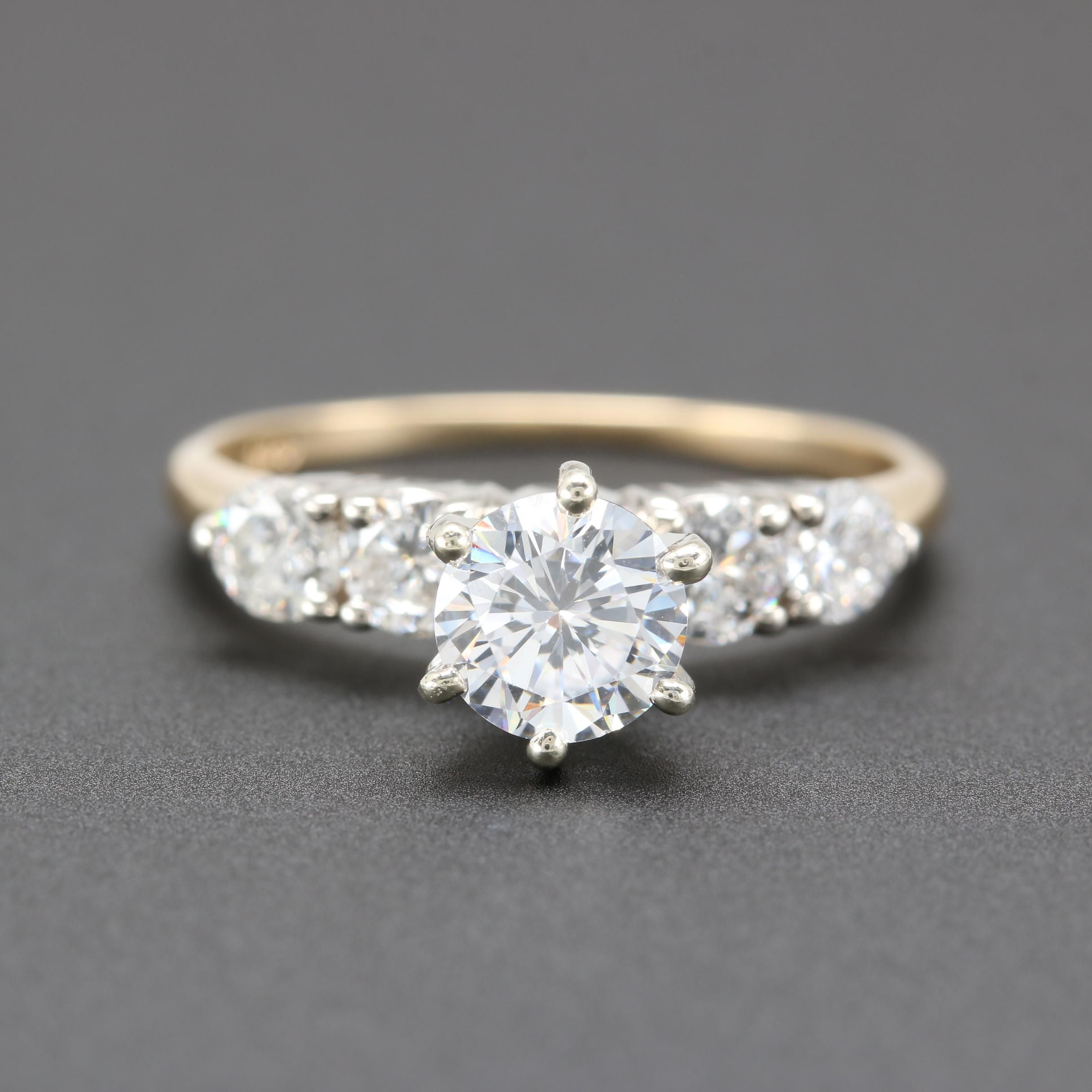 14K White Gold Diamond Semi-Mount Ring With Cubic Zirconia Center Stone