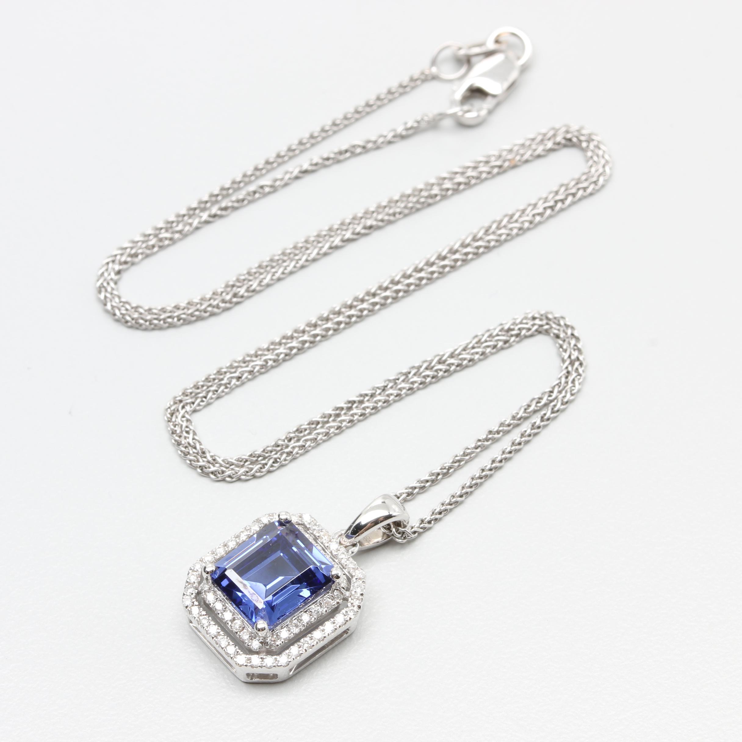 18K White Gold Cubic Zirconia and Diamond Necklace