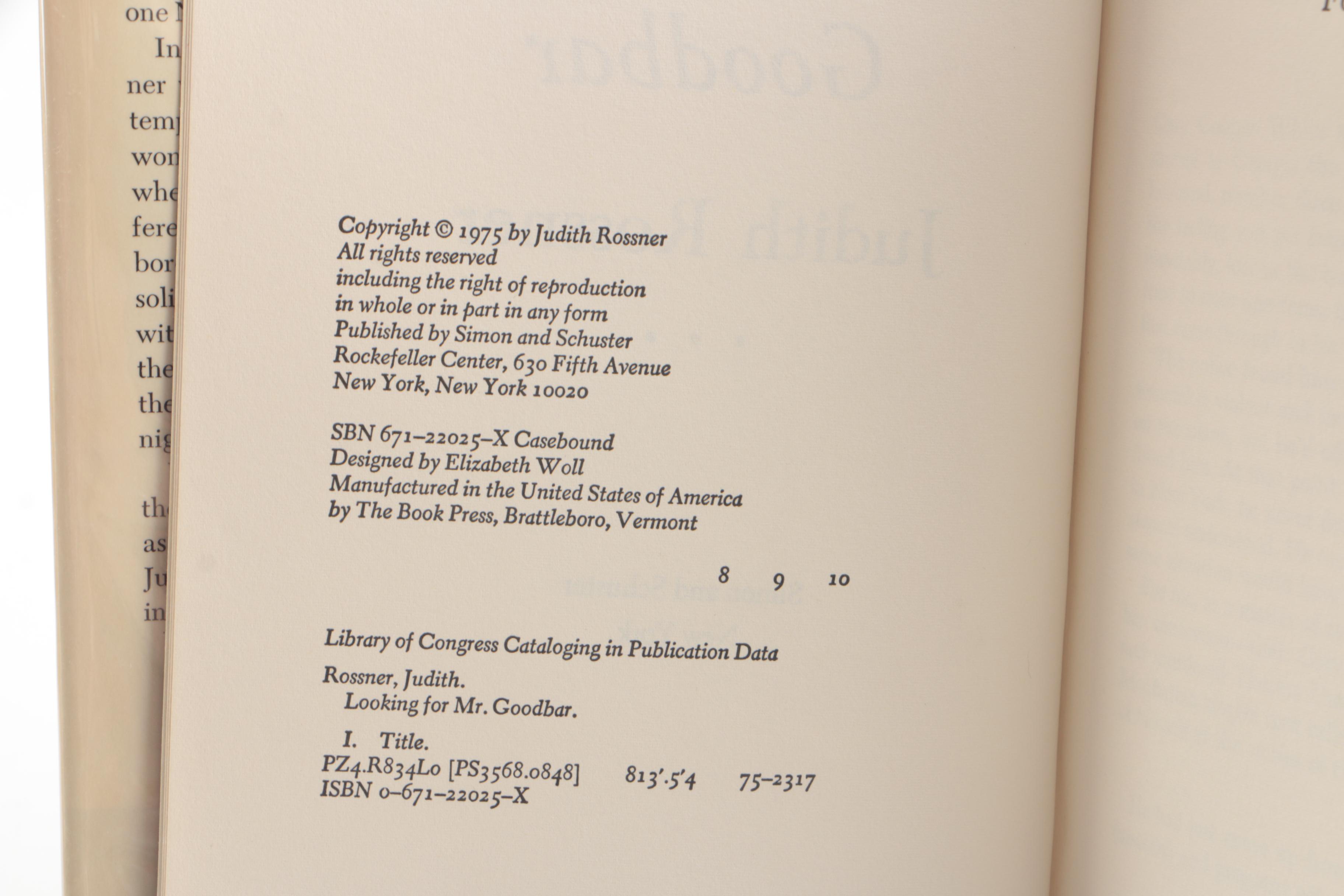 Signed Fiction and Poetry Books including "Looking for Mr. Goodbar" by Rossner