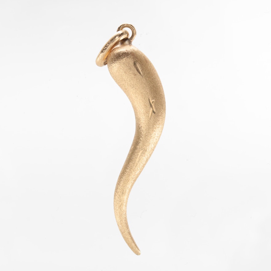 14K Yellow Gold Italian Cornicello Horn Charm