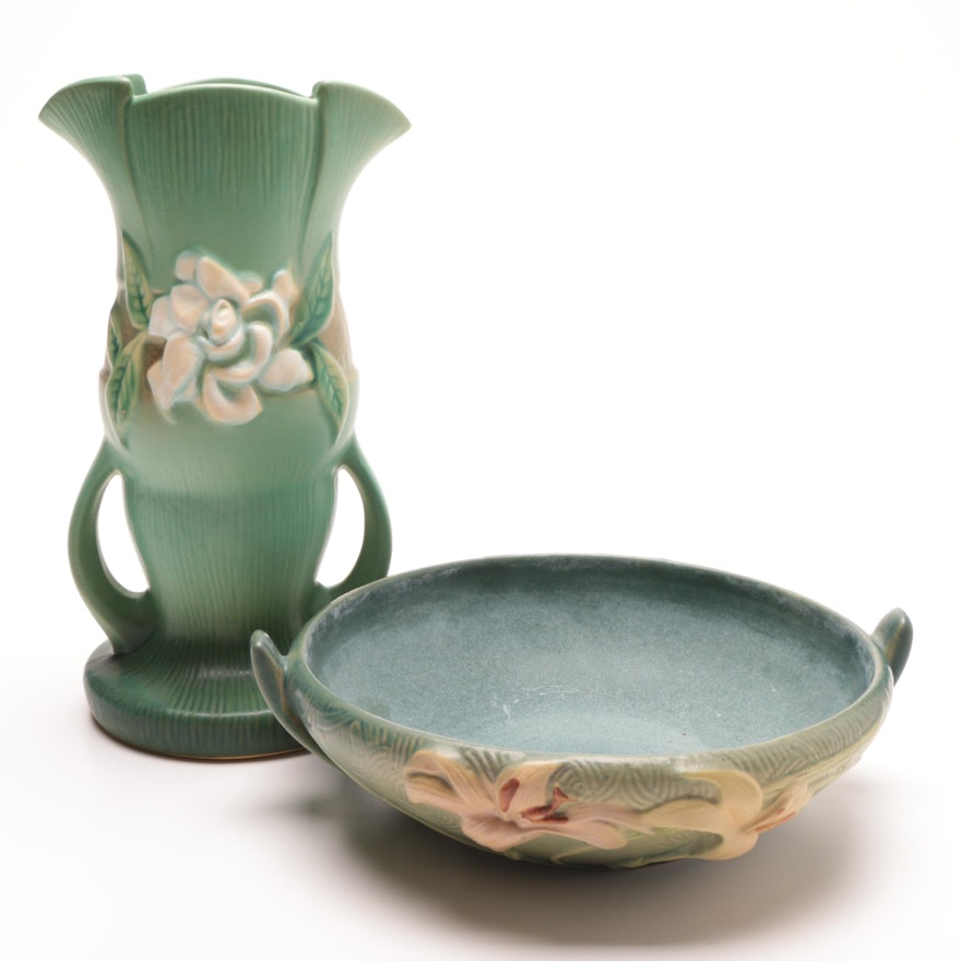 Roseville Pottery "Gardenia" Vase and "Zephyr Lily" Console Bowl