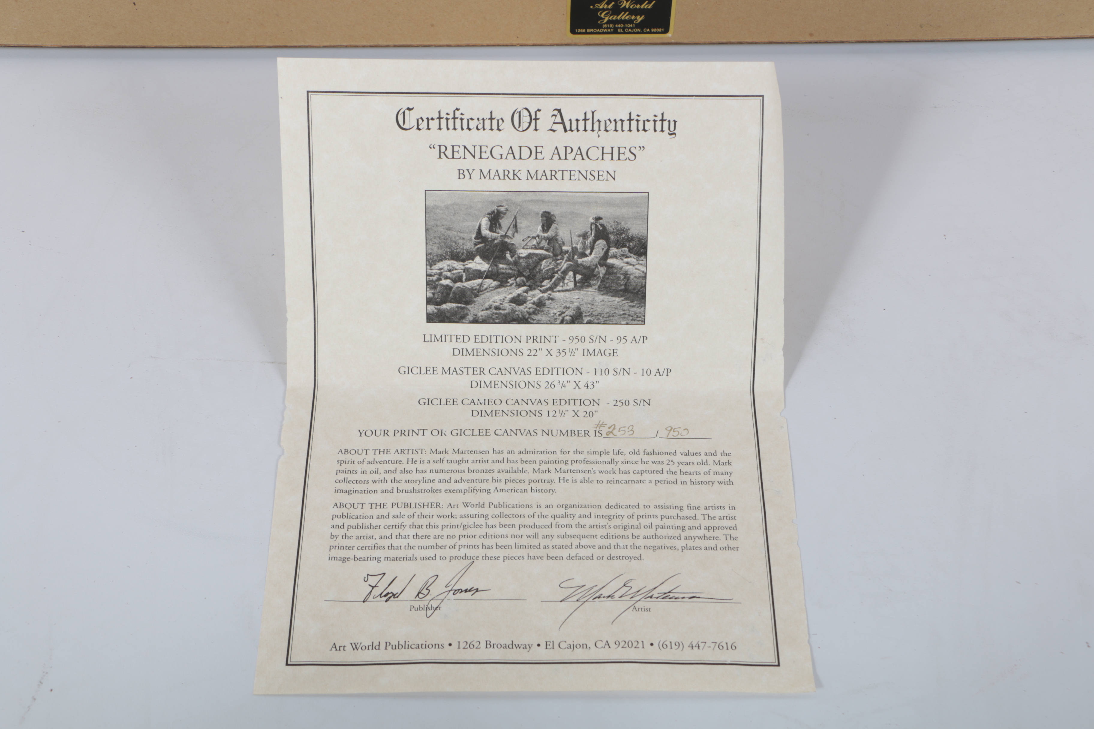 Mark Martensen Limited Edition Offset Lithograph "Renegade Apaches"