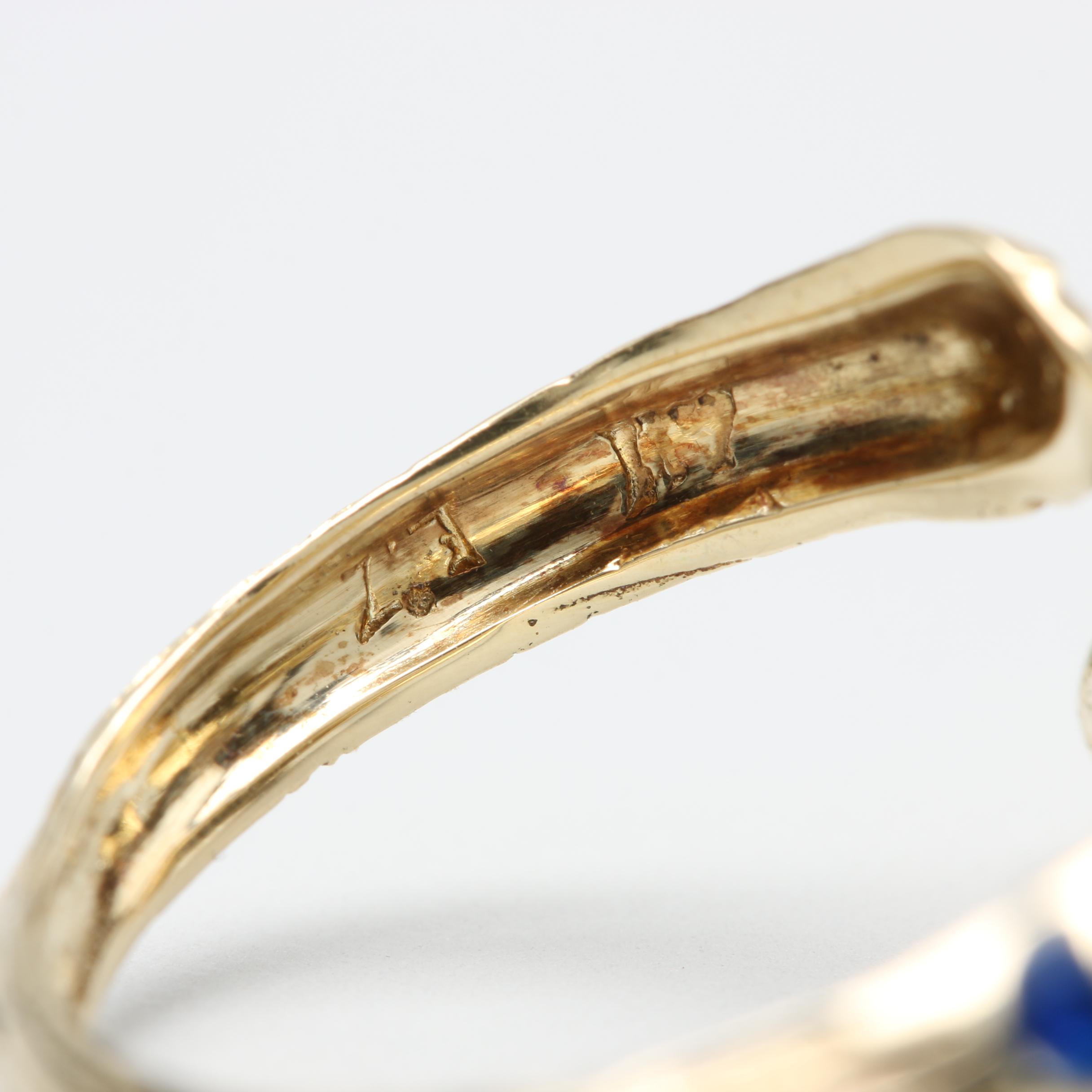 14K Yellow Gold Enameled Adjustable Ram's Head Ring
