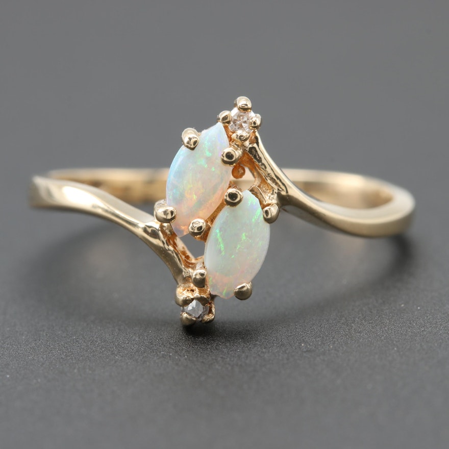 10K Yellow Gold Opal and Diamond Ring