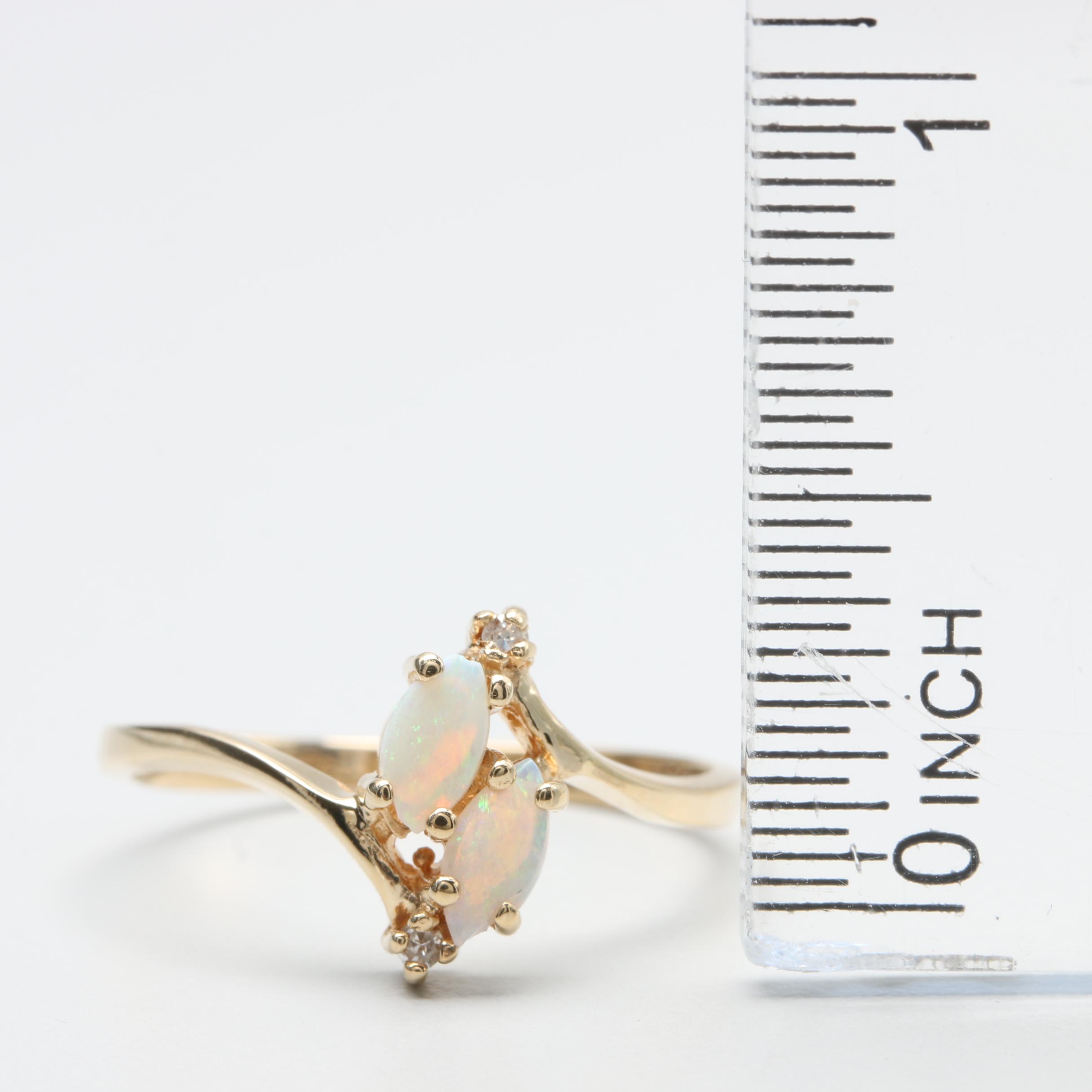 10K Yellow Gold Opal and Diamond Ring