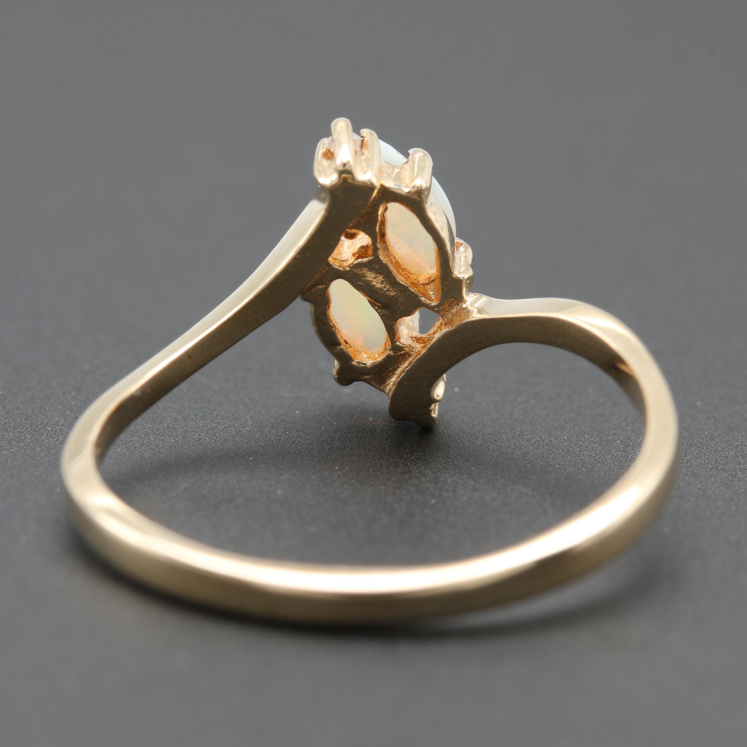 10K Yellow Gold Opal and Diamond Ring