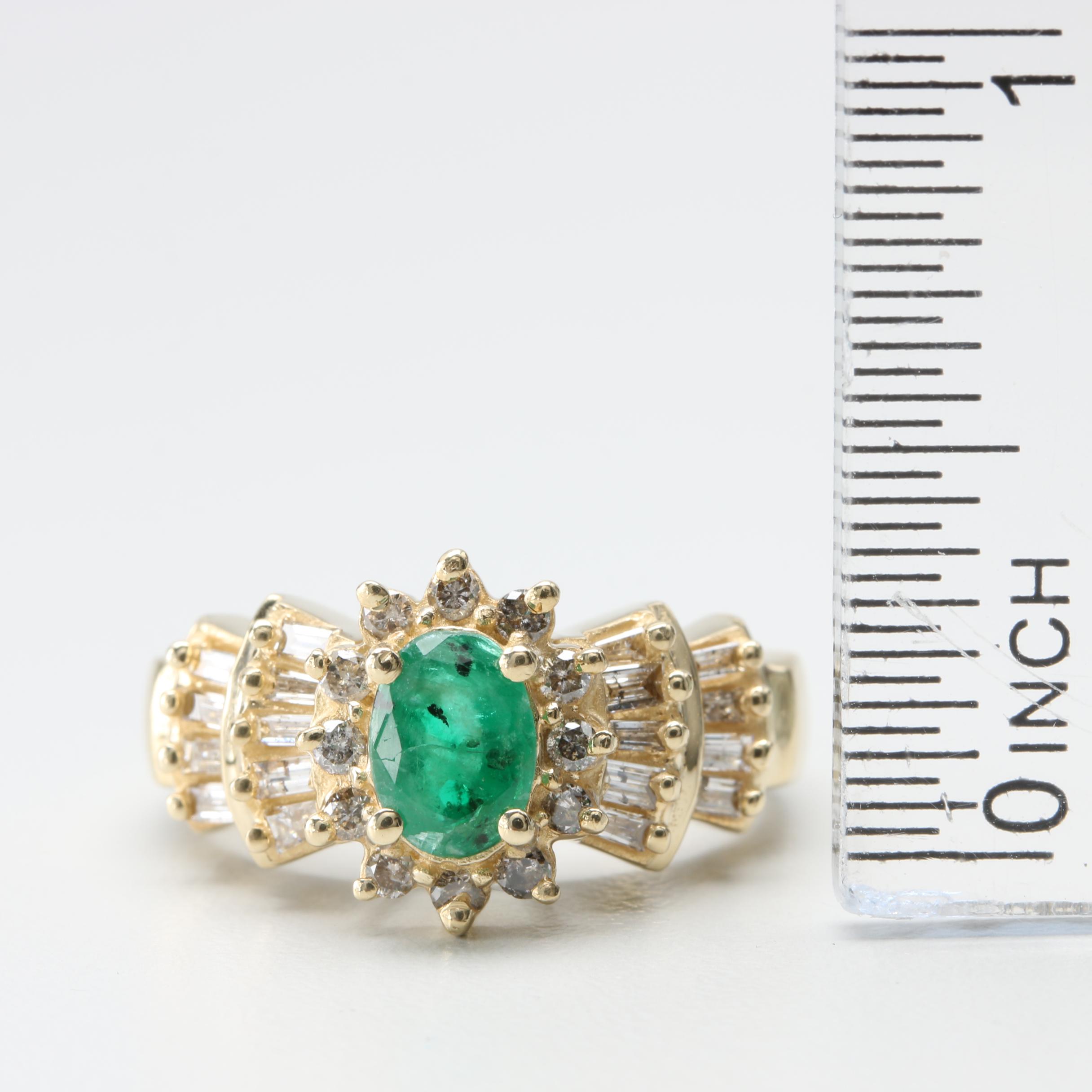 14K Yellow Gold Emerald and Diamond Ring