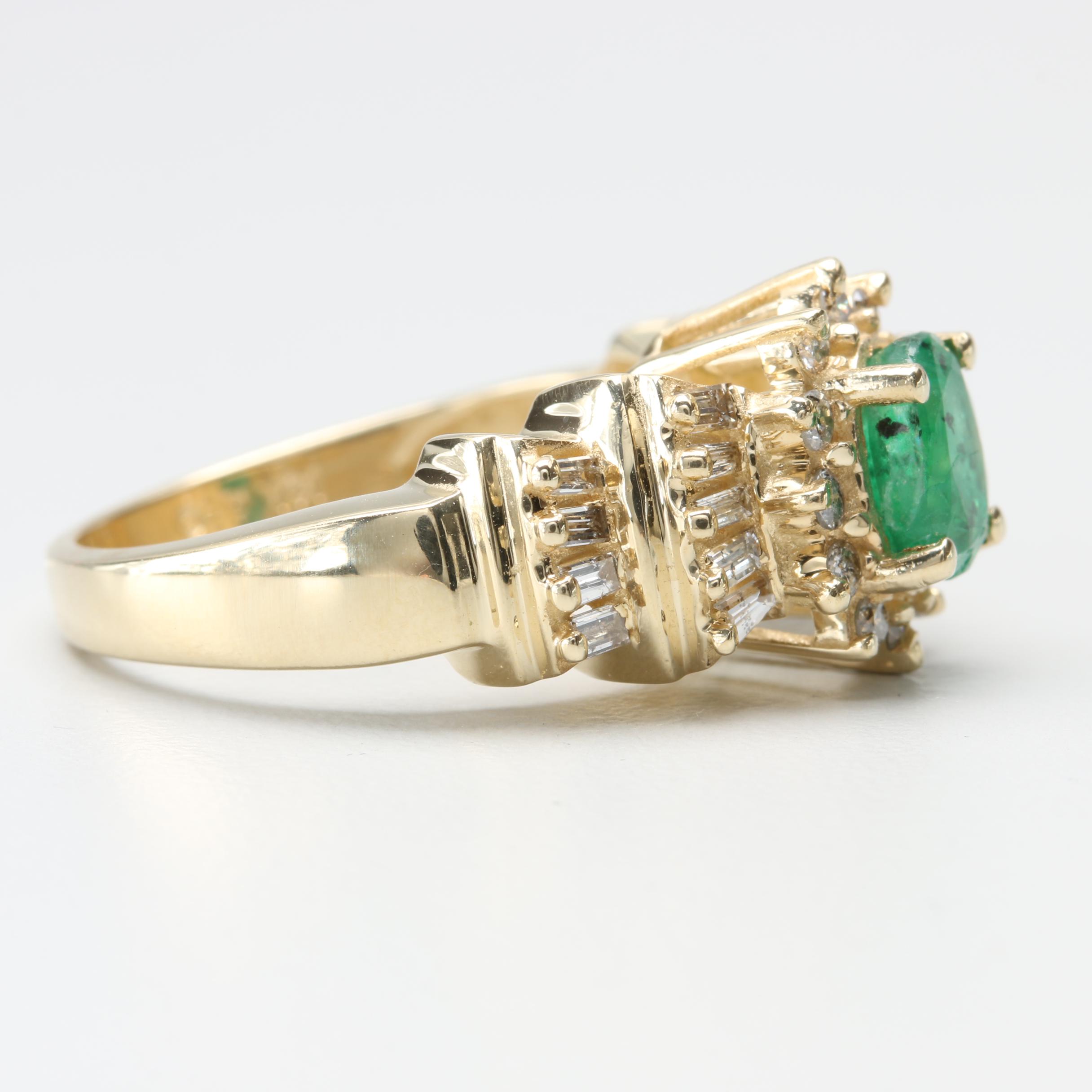 14K Yellow Gold Emerald and Diamond Ring