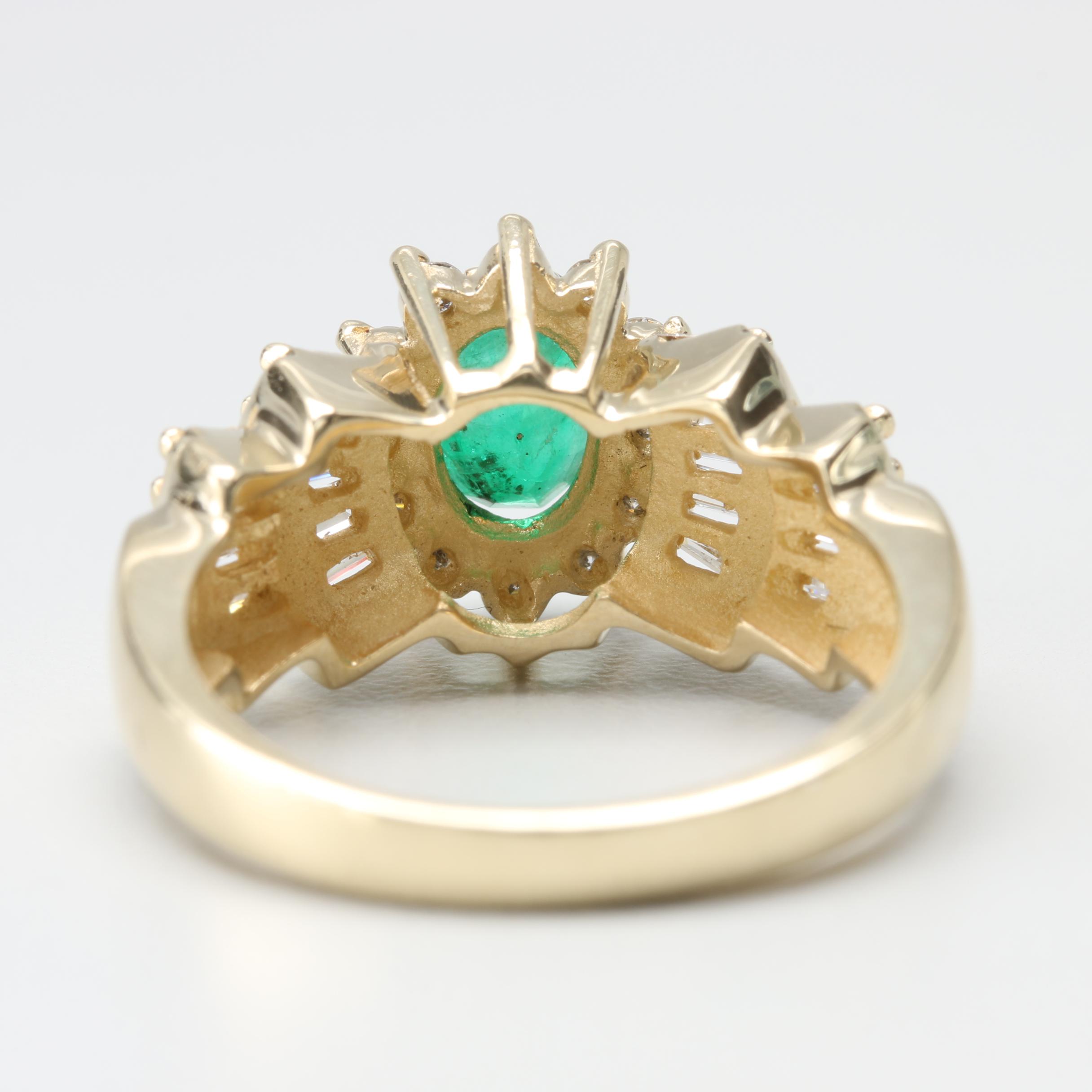 14K Yellow Gold Emerald and Diamond Ring