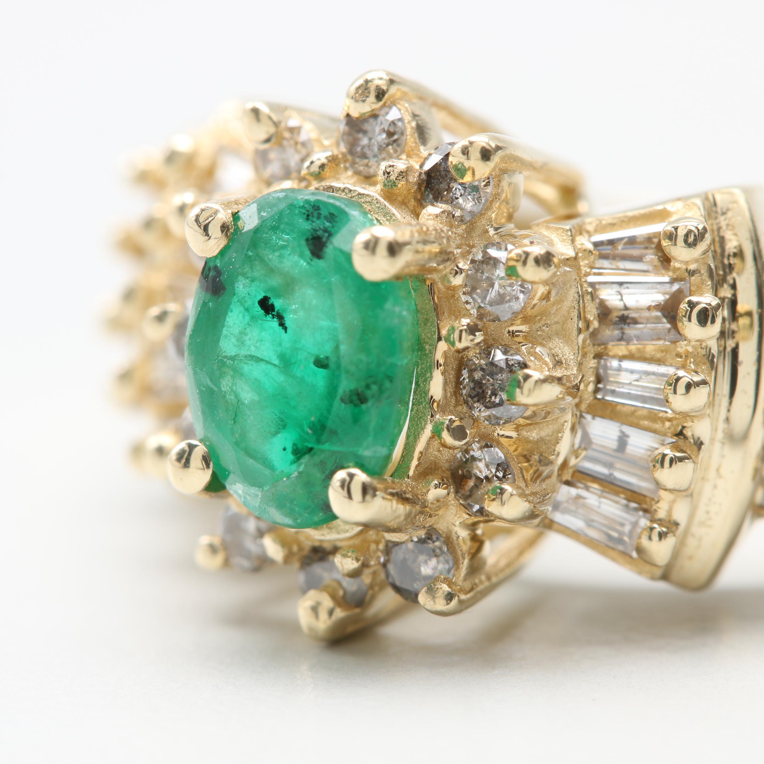 14K Yellow Gold Emerald and Diamond Ring