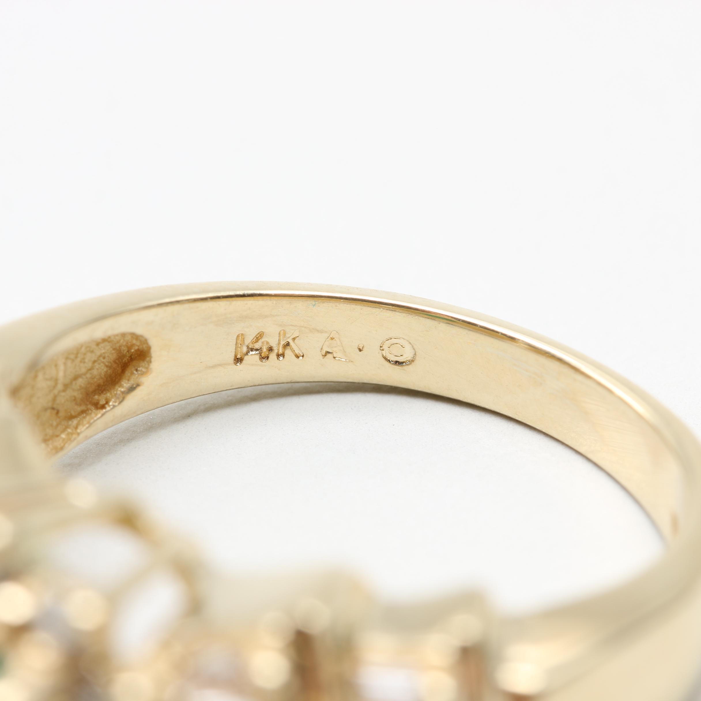 14K Yellow Gold Emerald and Diamond Ring