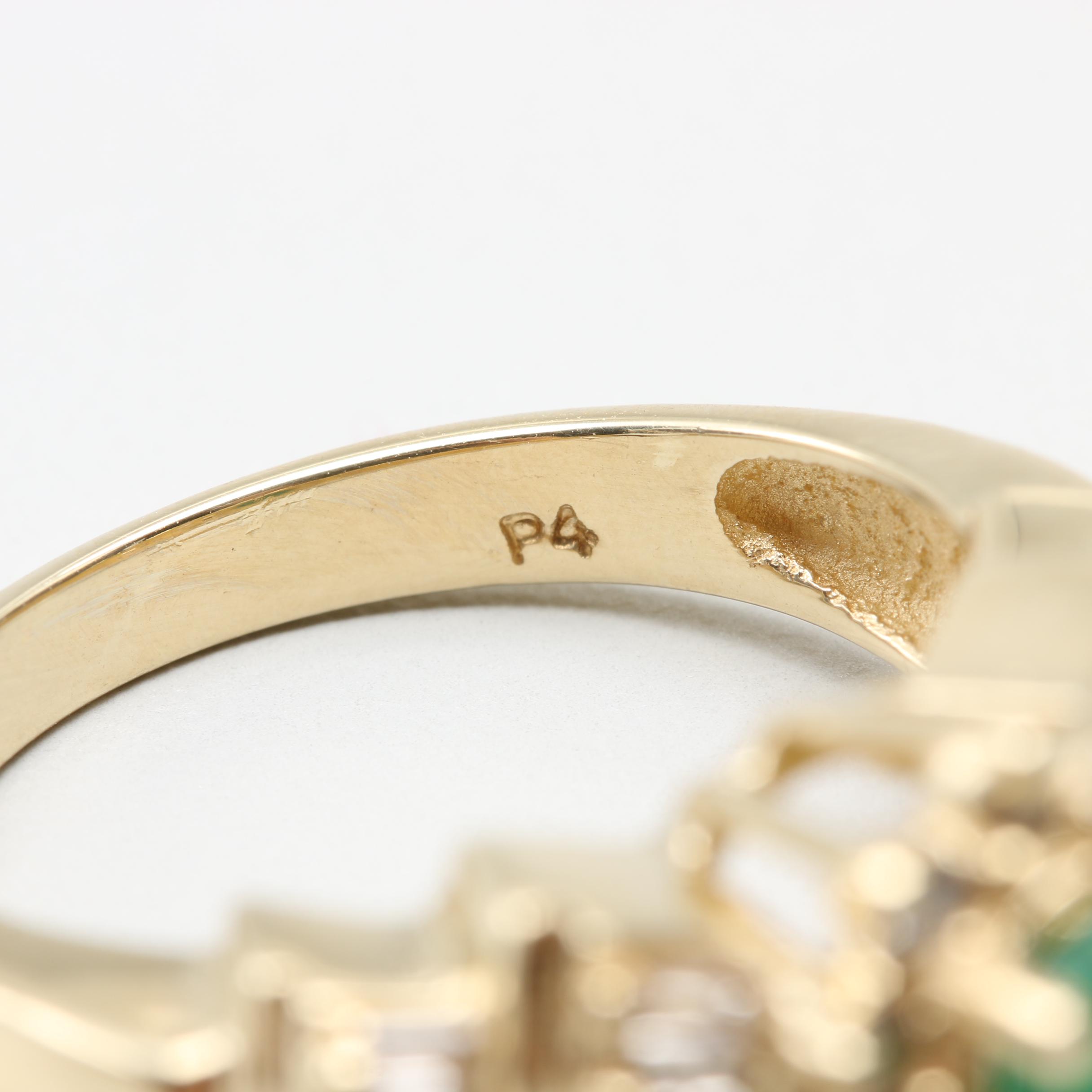 14K Yellow Gold Emerald and Diamond Ring