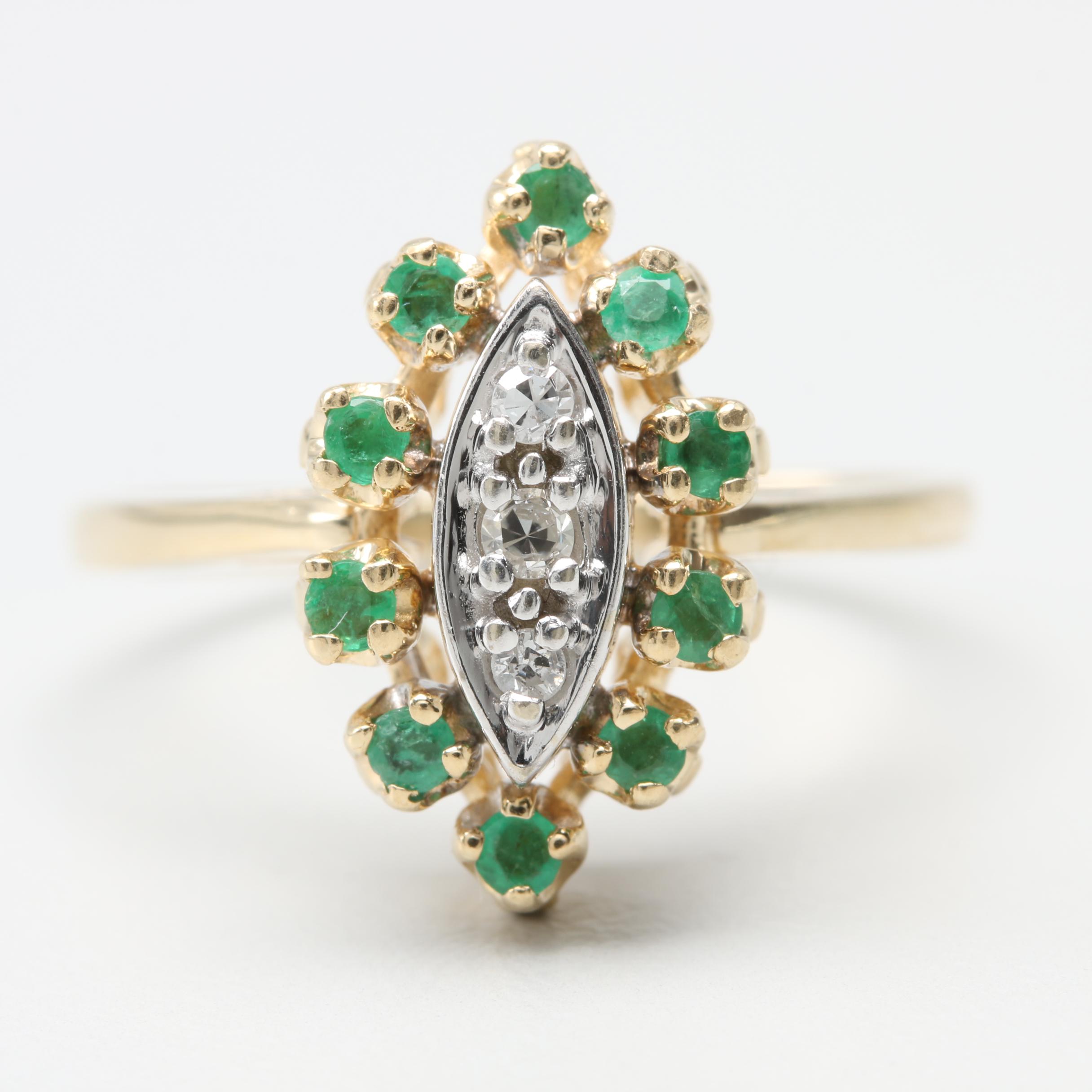 14K Yellow and White Gold Emerald and Diamond Ring