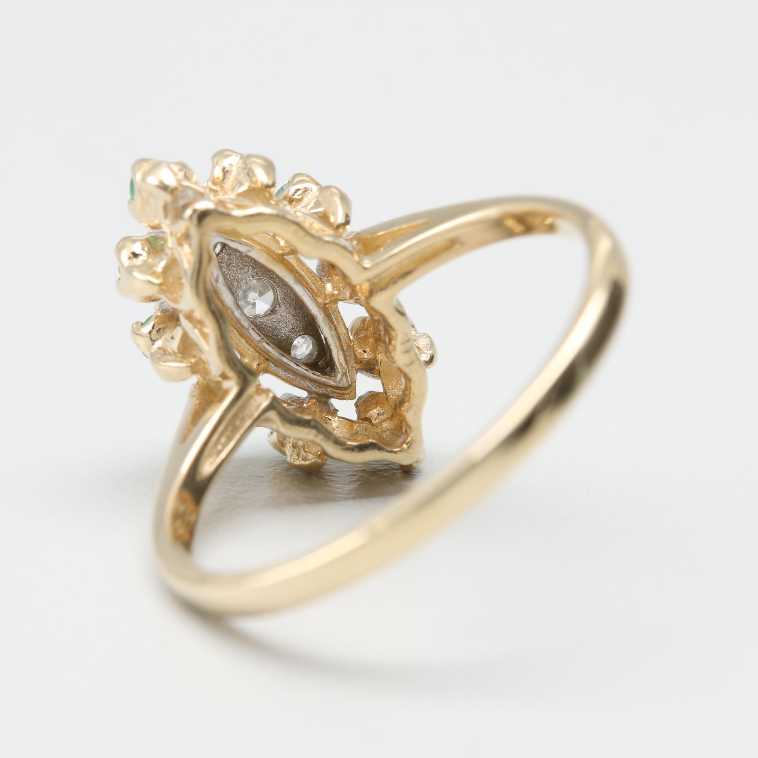 14K Yellow and White Gold Emerald and Diamond Ring