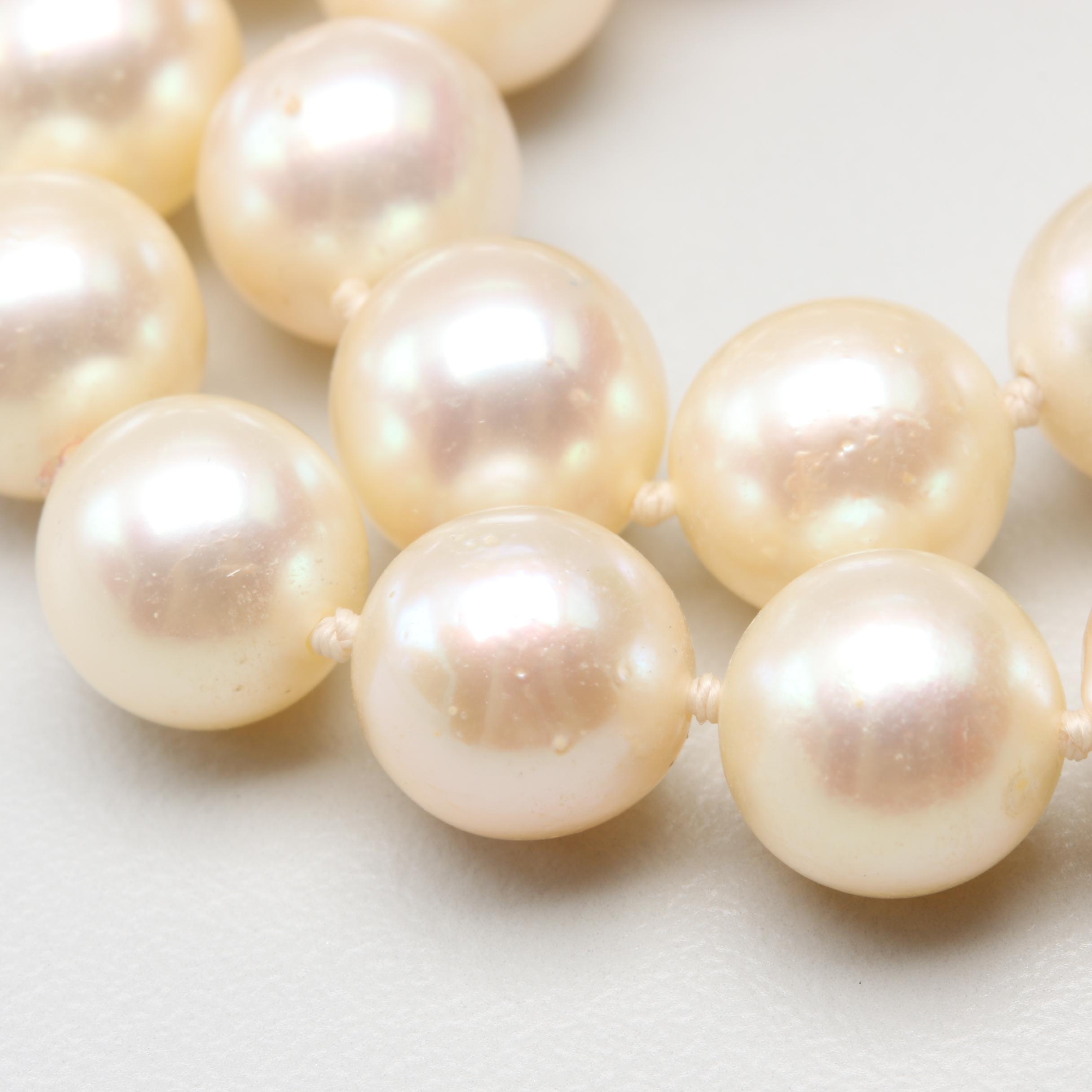 14K Yellow Gold Cultured Pearl Strand Necklace