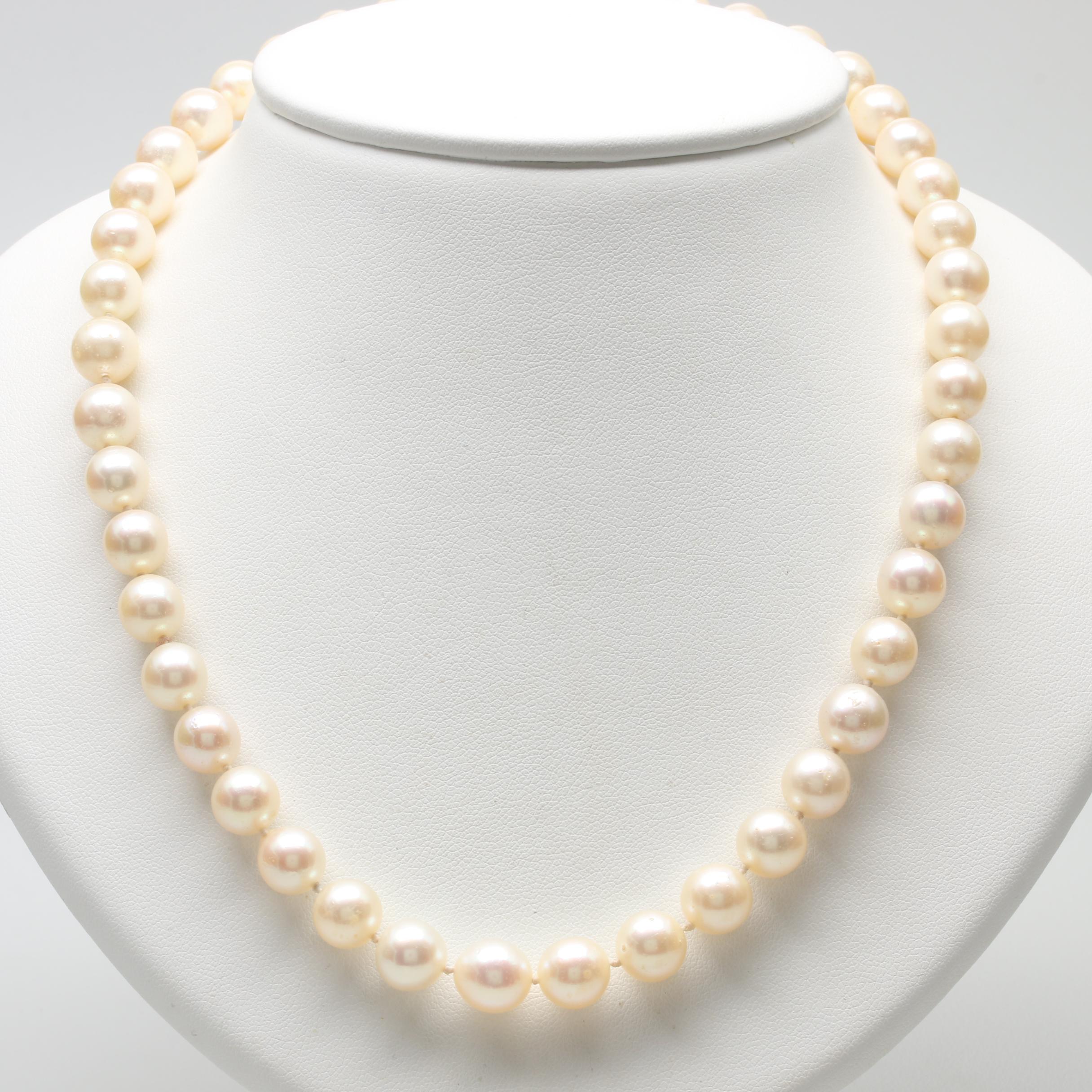 14K Yellow Gold Cultured Pearl Strand Necklace