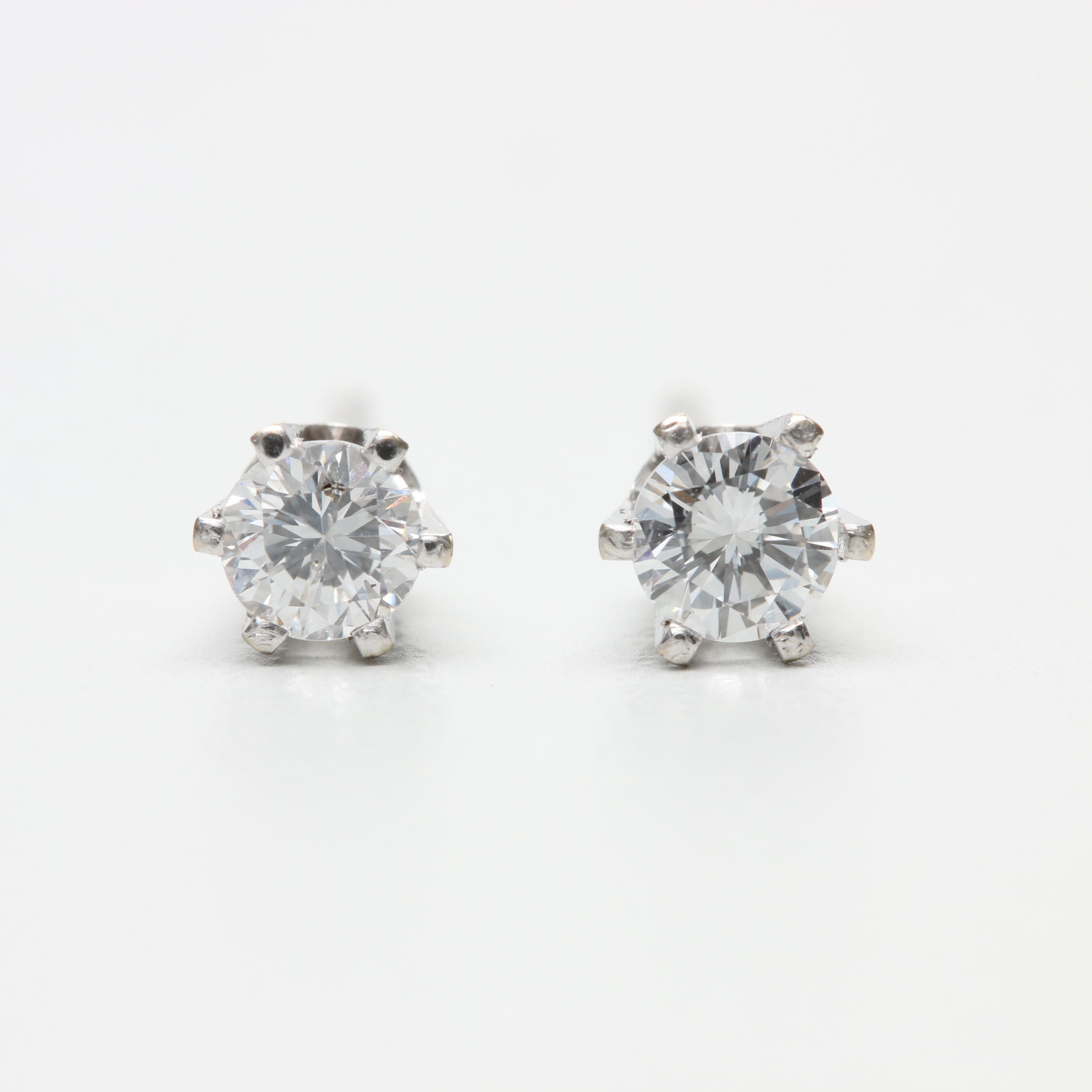 14K White Gold Diamond Stud Earrings
