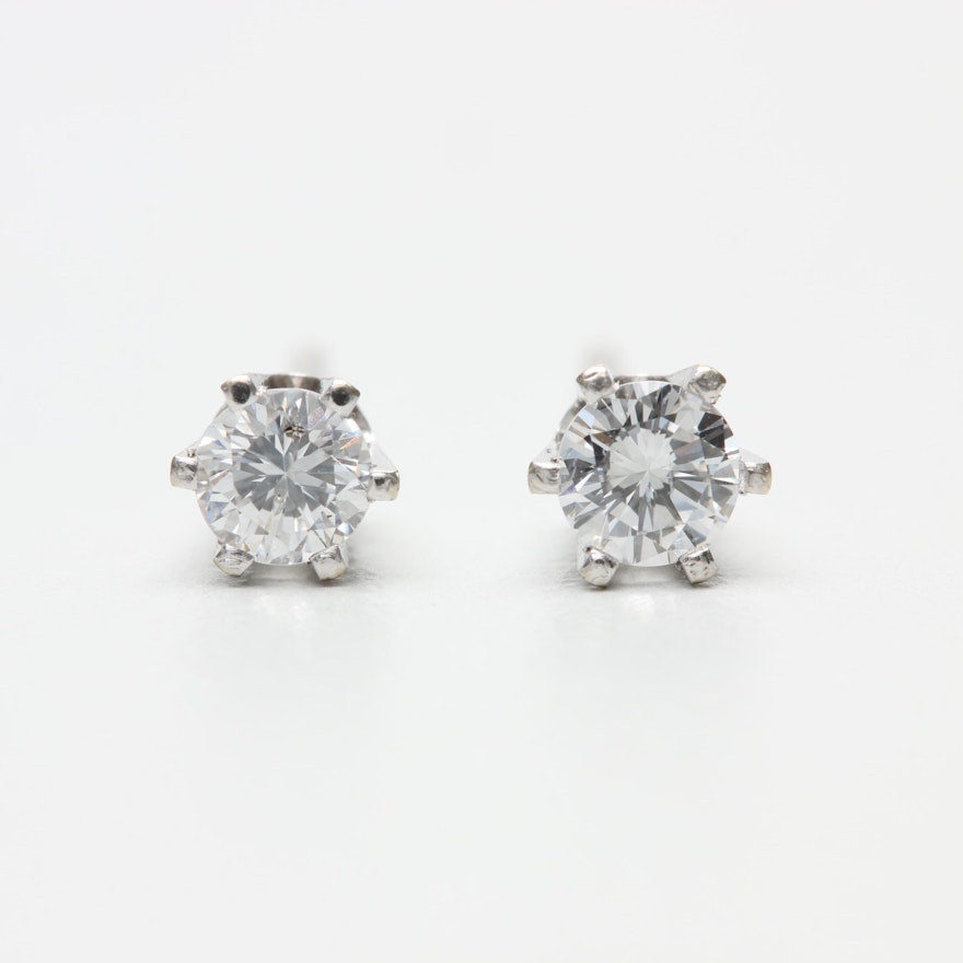 14K White Gold Diamond Stud Earrings