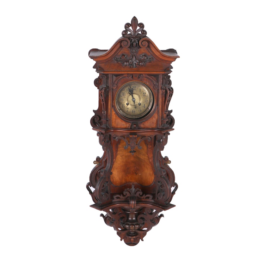 Viennese Style Carved Wood Clock After Gustav and Becker