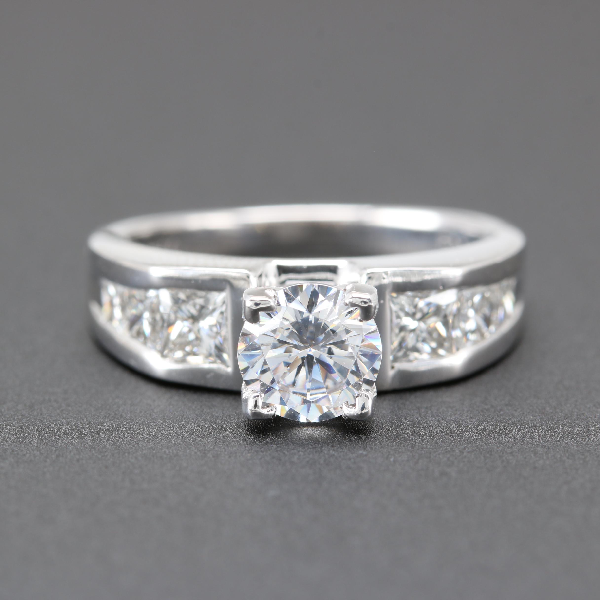 14K White Gold Diamond Semi-Mount With Cubic Zirconia Center Ring