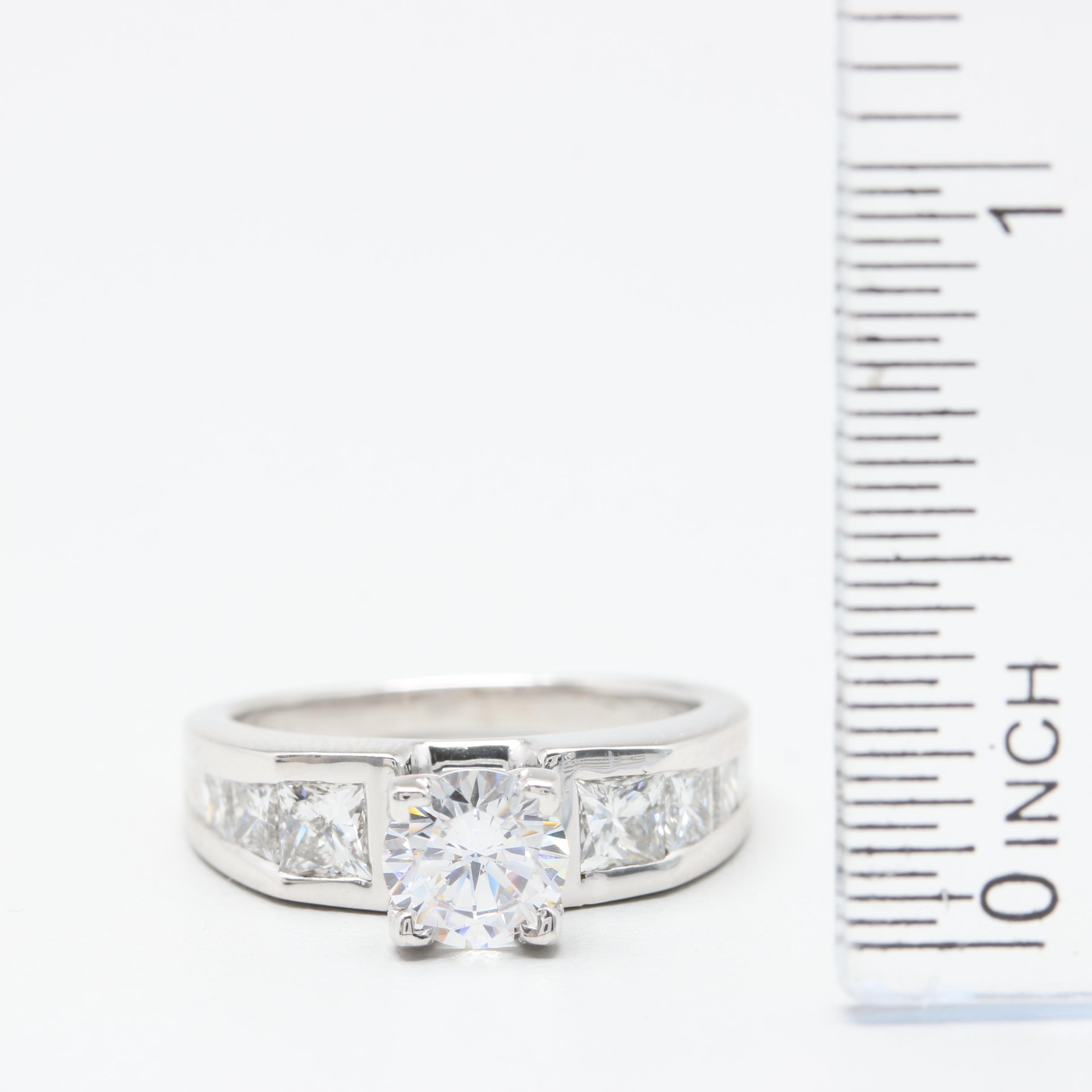 14K White Gold Diamond Semi-Mount With Cubic Zirconia Center Ring
