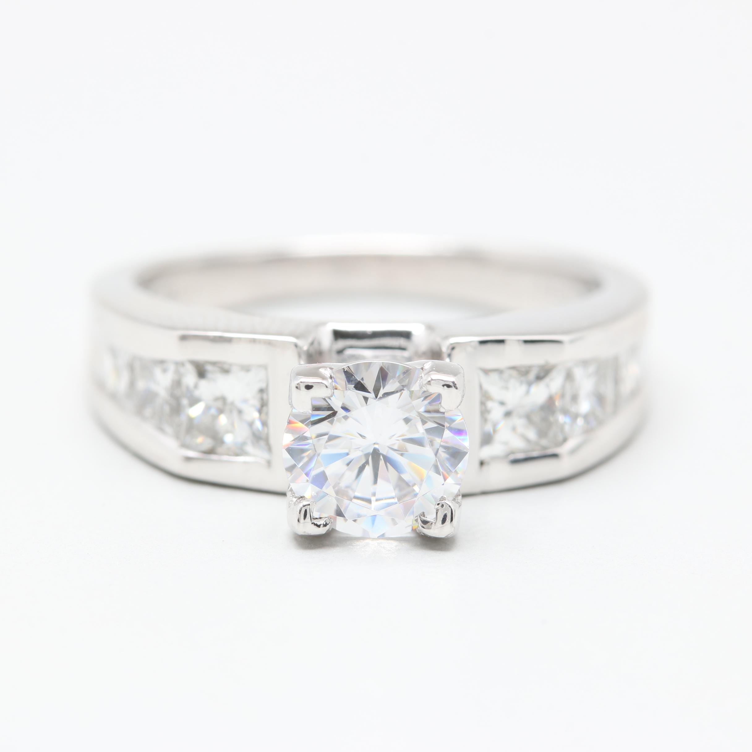 14K White Gold Diamond Semi-Mount With Cubic Zirconia Center Ring