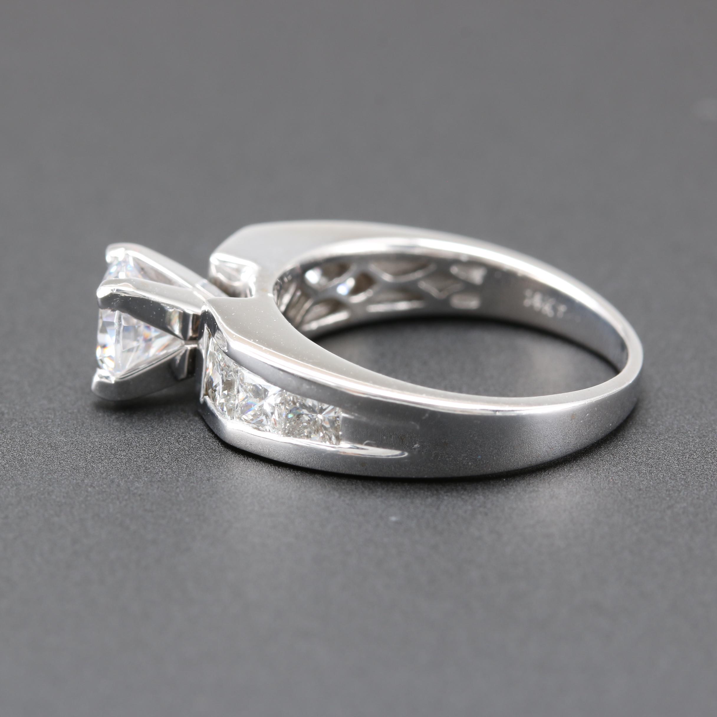 14K White Gold Diamond Semi-Mount With Cubic Zirconia Center Ring