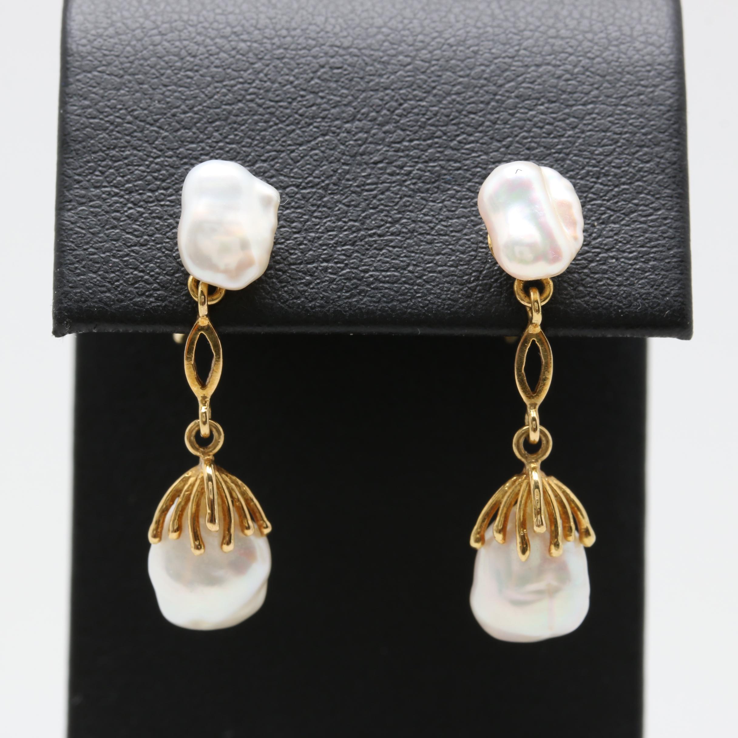 14K Yellow Gold Keshi Pearl Earrings