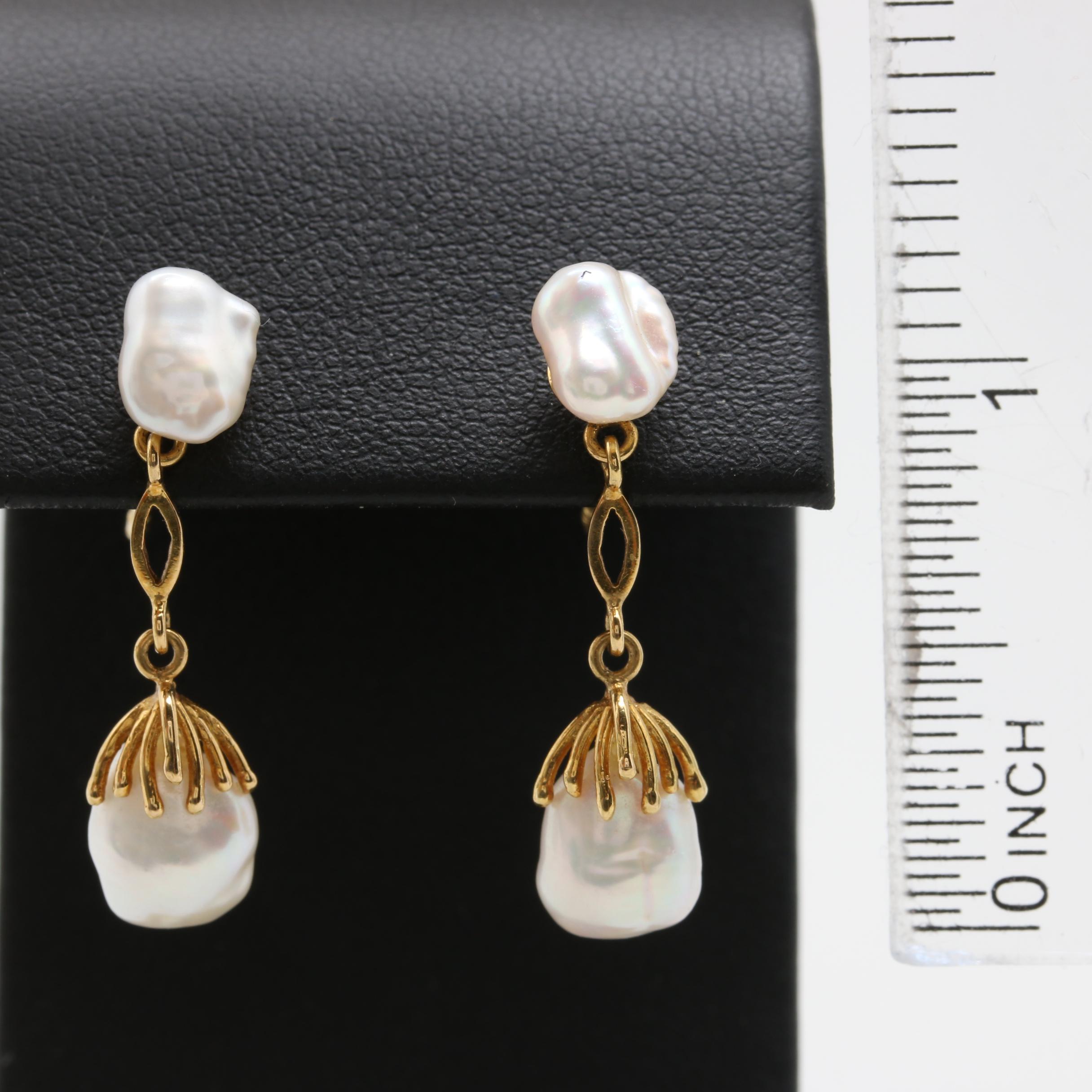 14K Yellow Gold Keshi Pearl Earrings