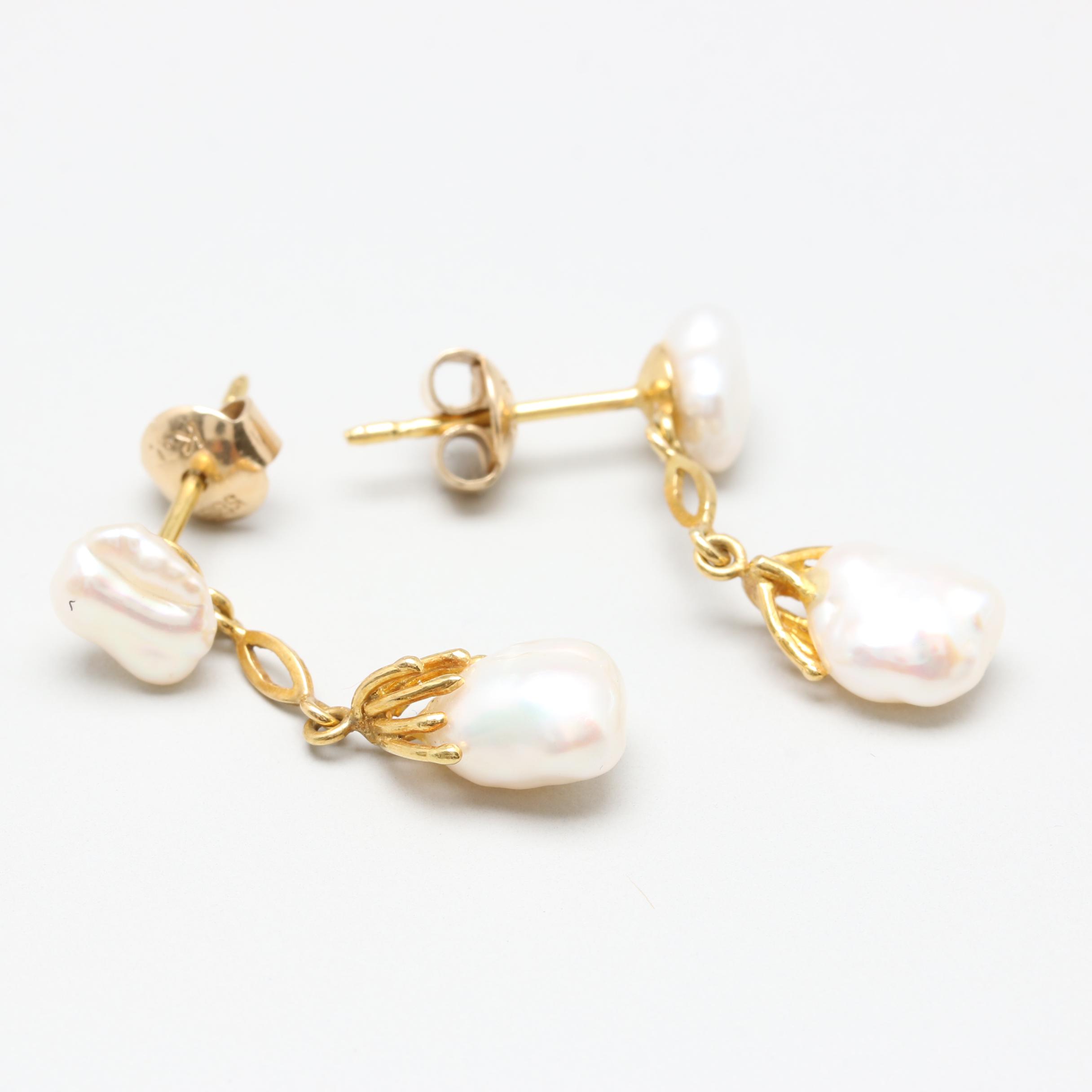 14K Yellow Gold Keshi Pearl Earrings