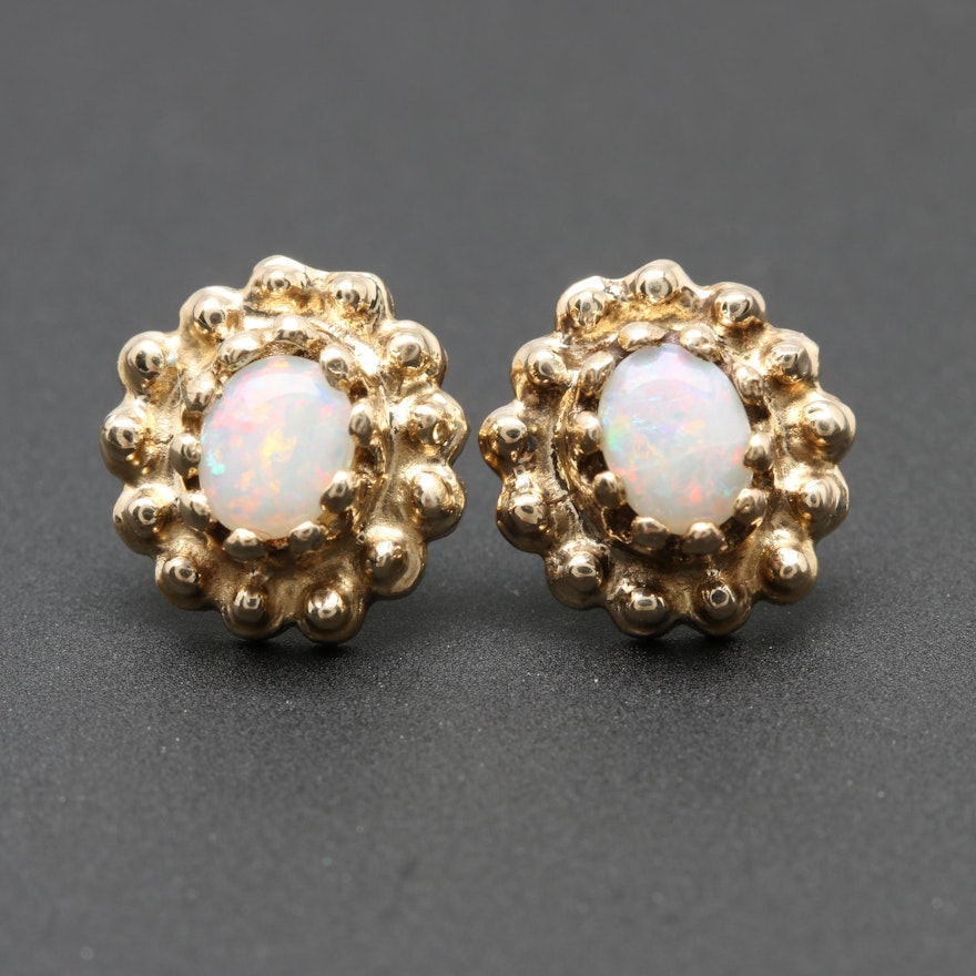 14K Yellow Gold Opal Earrings