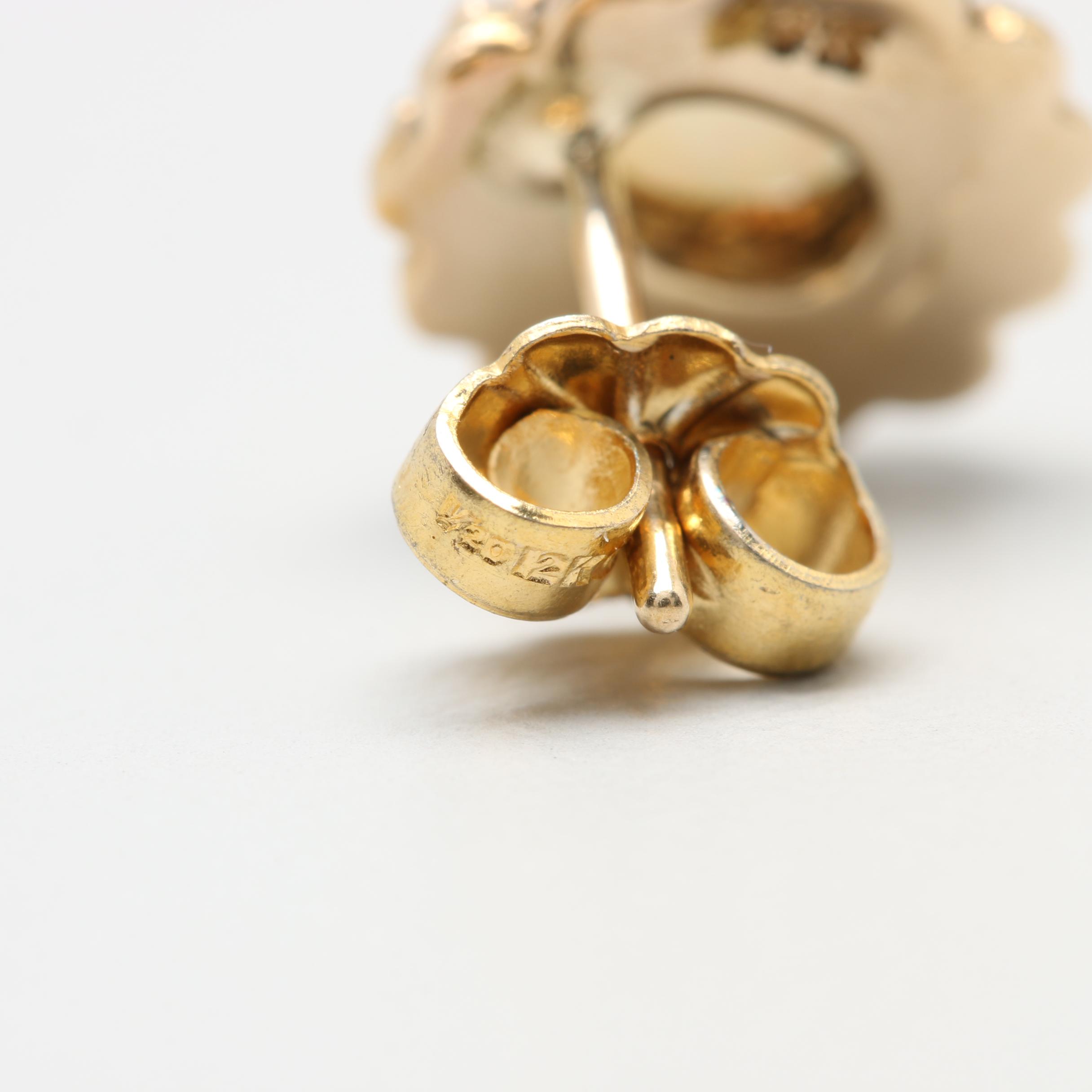 14K Yellow Gold Opal Earrings