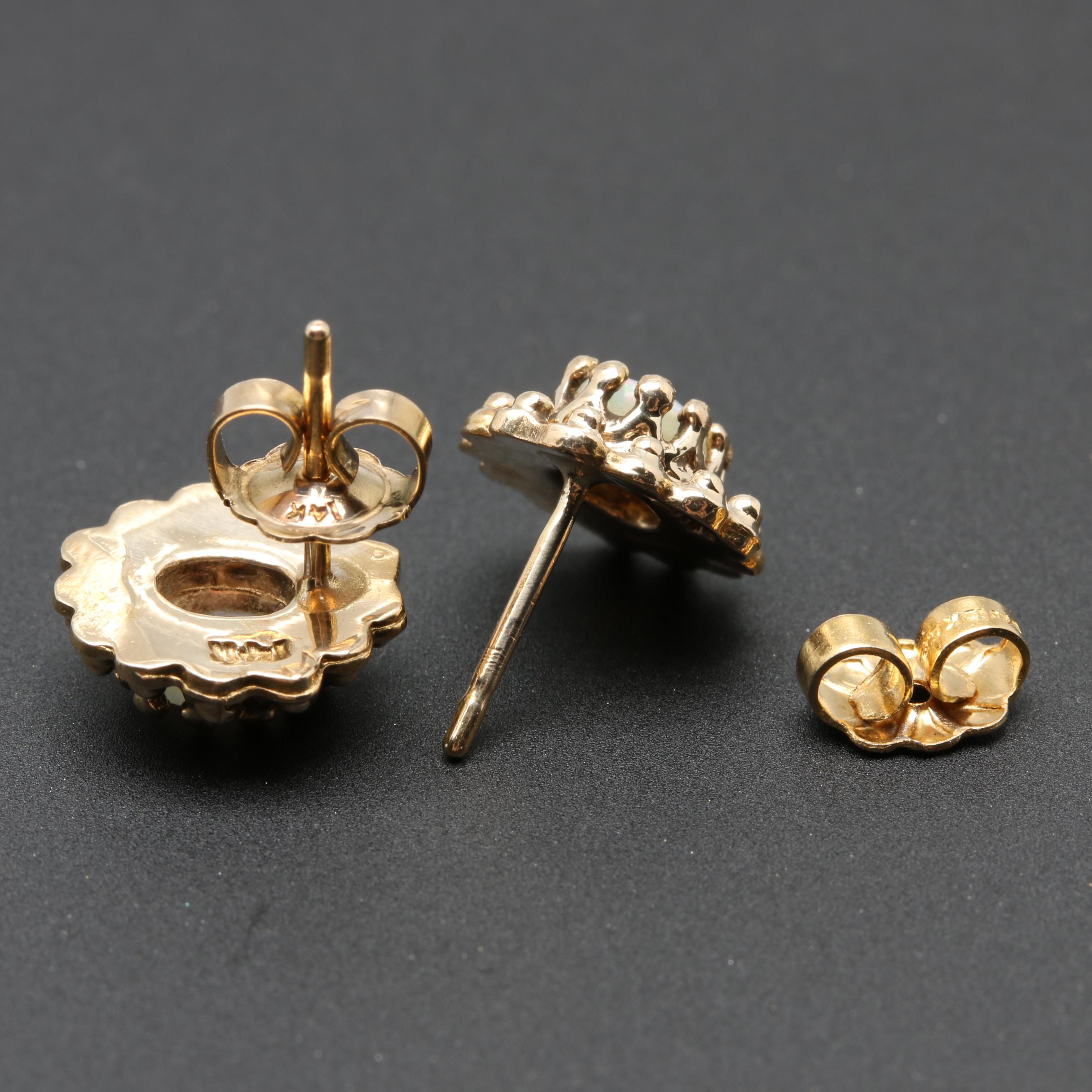 14K Yellow Gold Opal Earrings