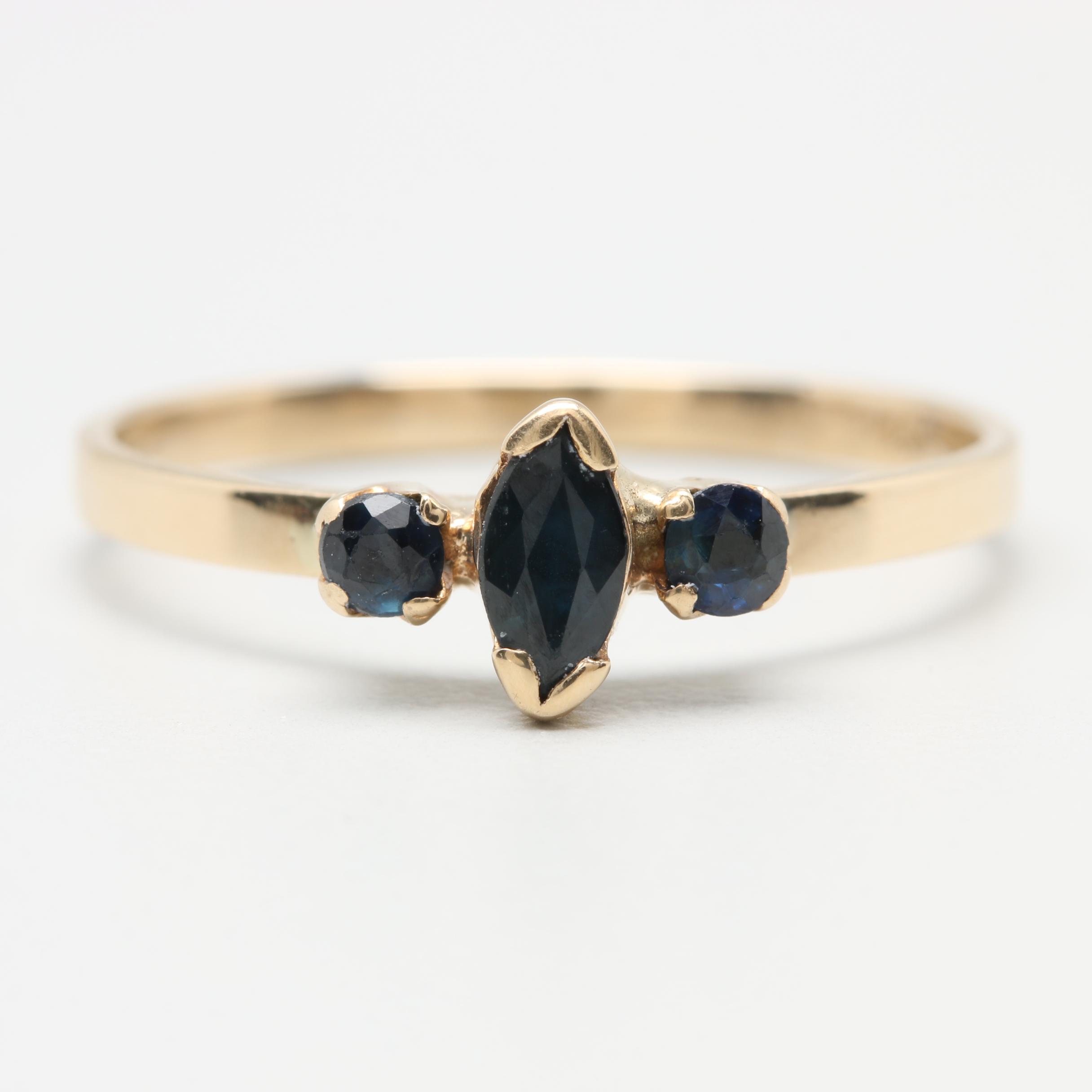 14K Yellow Gold Blue Sapphire Ring