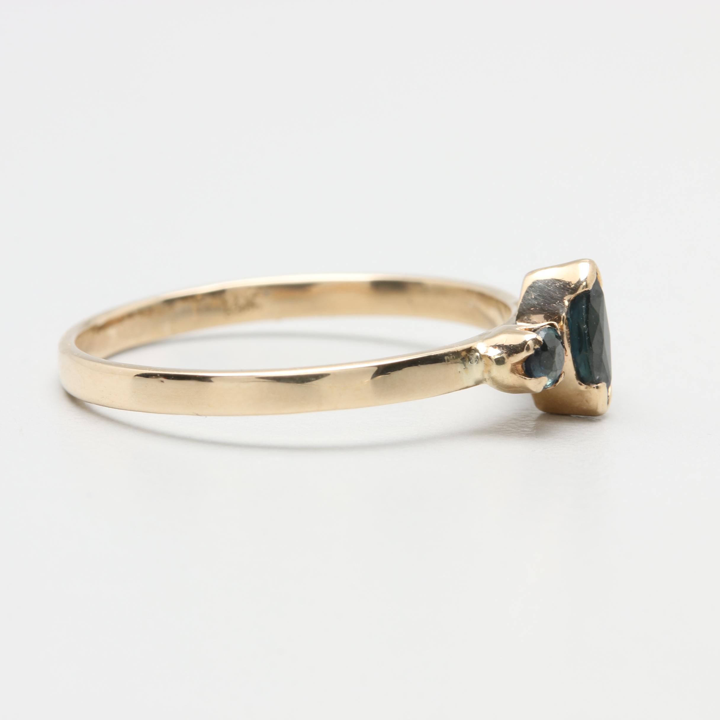 14K Yellow Gold Blue Sapphire Ring